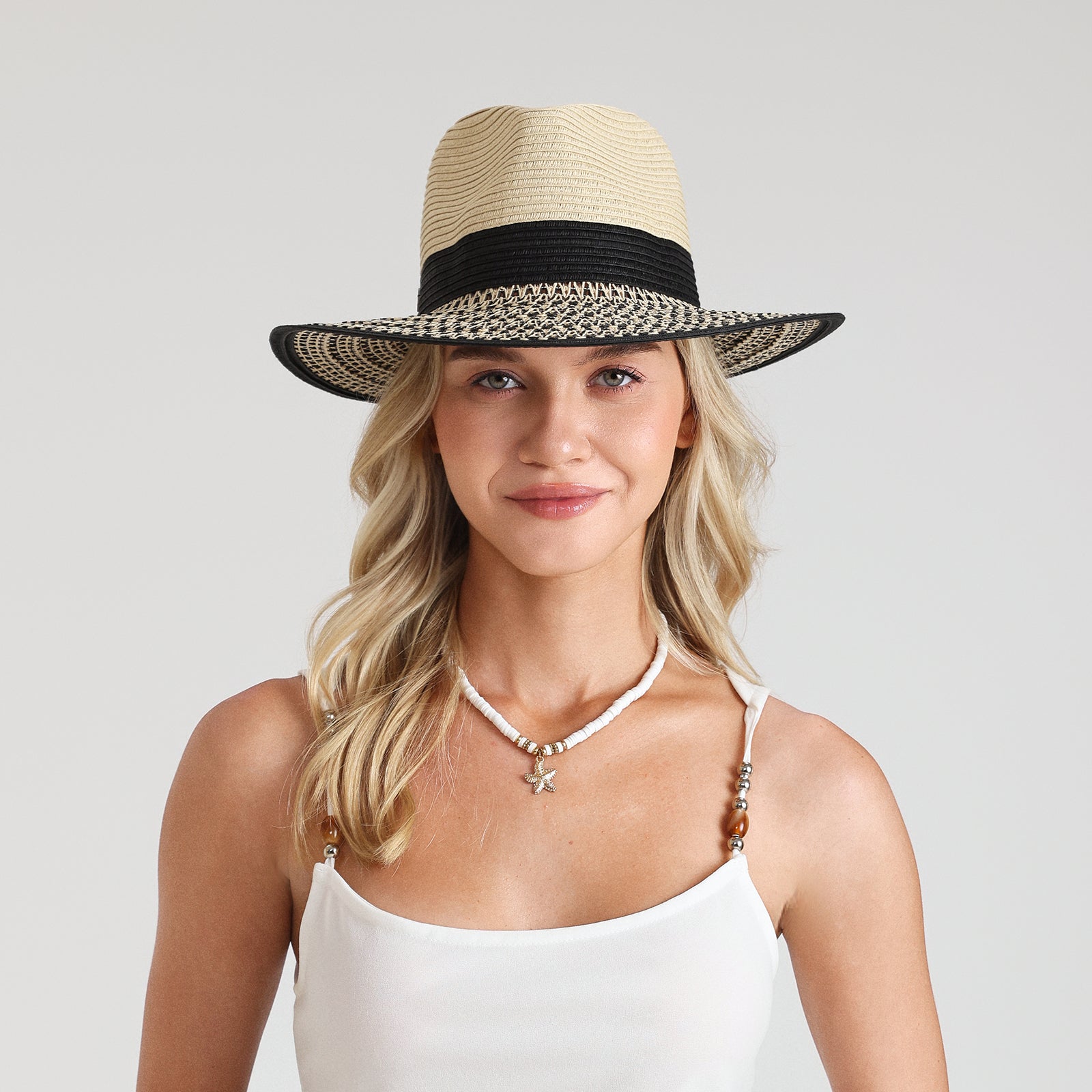 Unisex Paper Straw Fedora Hat with Wide Brim and UPF 50+ Sun Protection