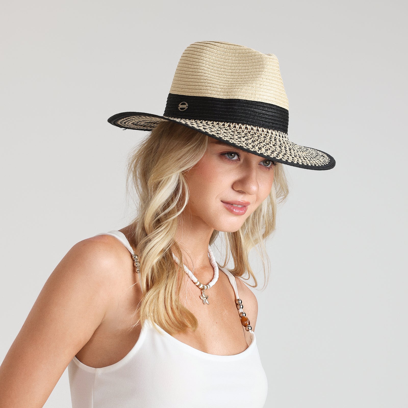Unisex Paper Straw Fedora Hat with Wide Brim and UPF 50+ Sun Protection