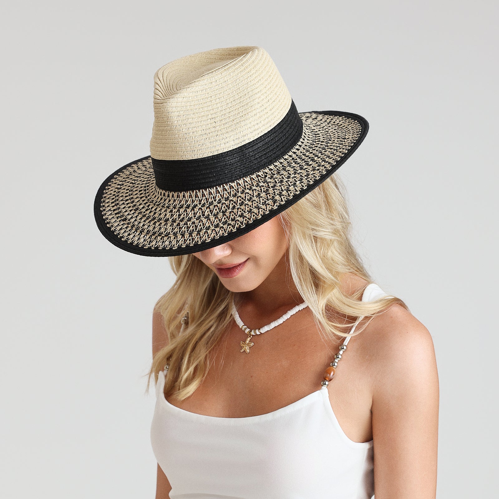 Unisex Paper Straw Fedora Hat with Wide Brim and UPF 50+ Sun Protection