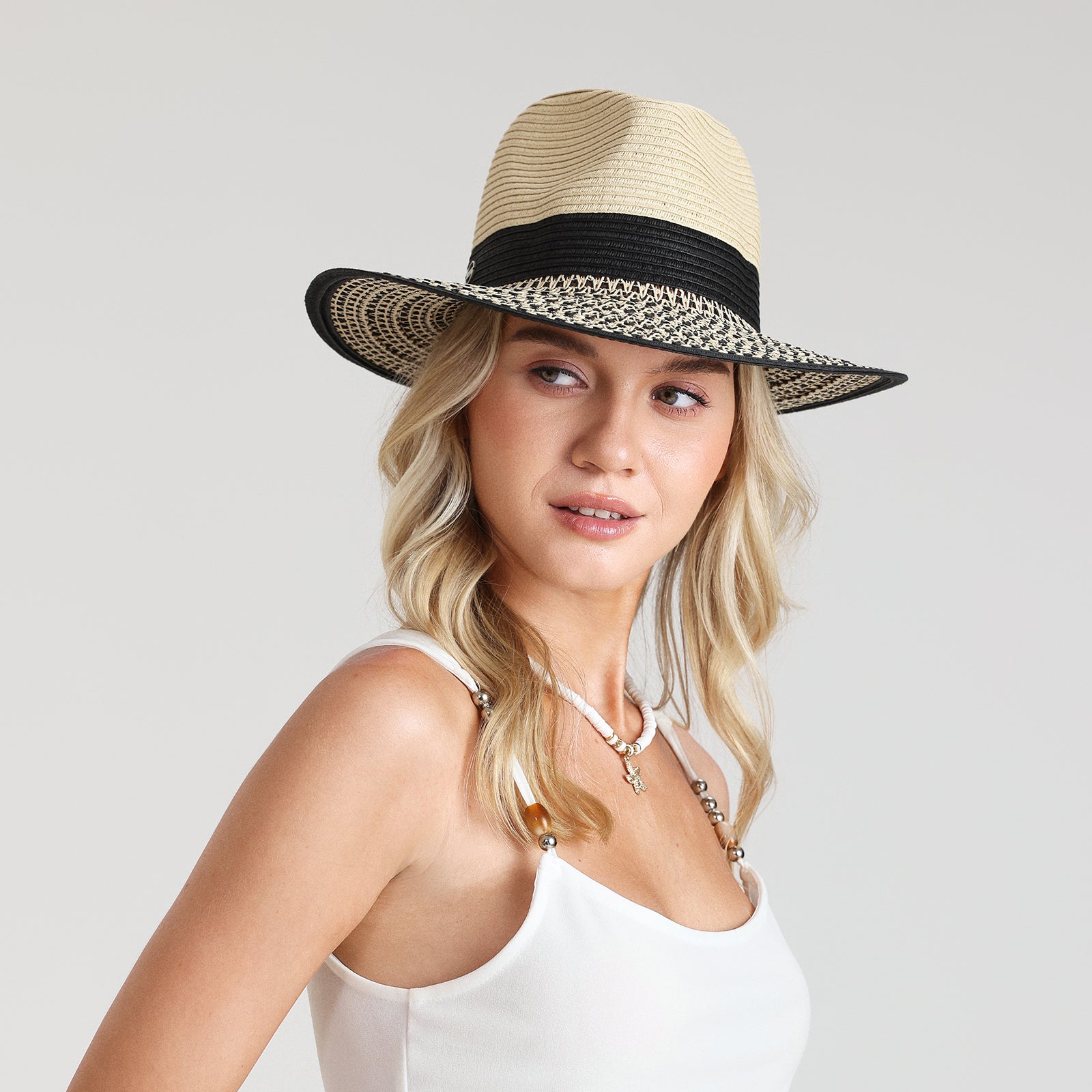 Unisex Paper Straw Fedora Hat with Wide Brim and UPF 50+ Sun Protection