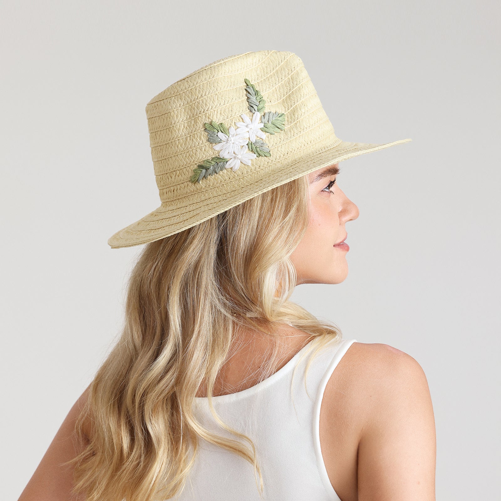 Women’s Paper Straw Fedora Hat with Wide Brim and UPF 50+ Sun Protection