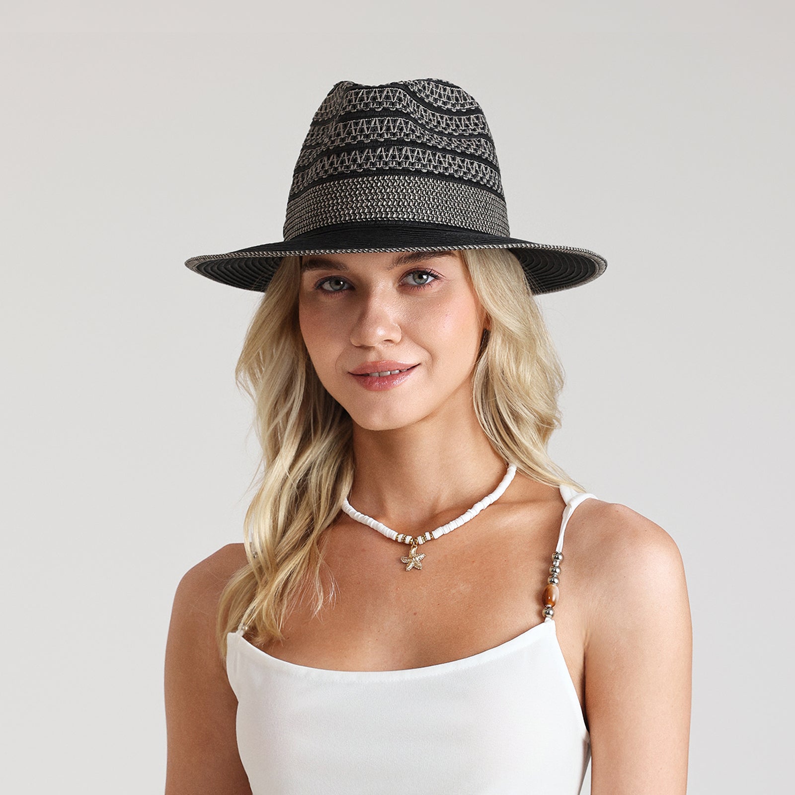 Unisex Paper Straw Fedora Hat with Wide Brim and UPF 50+ Sun Protection