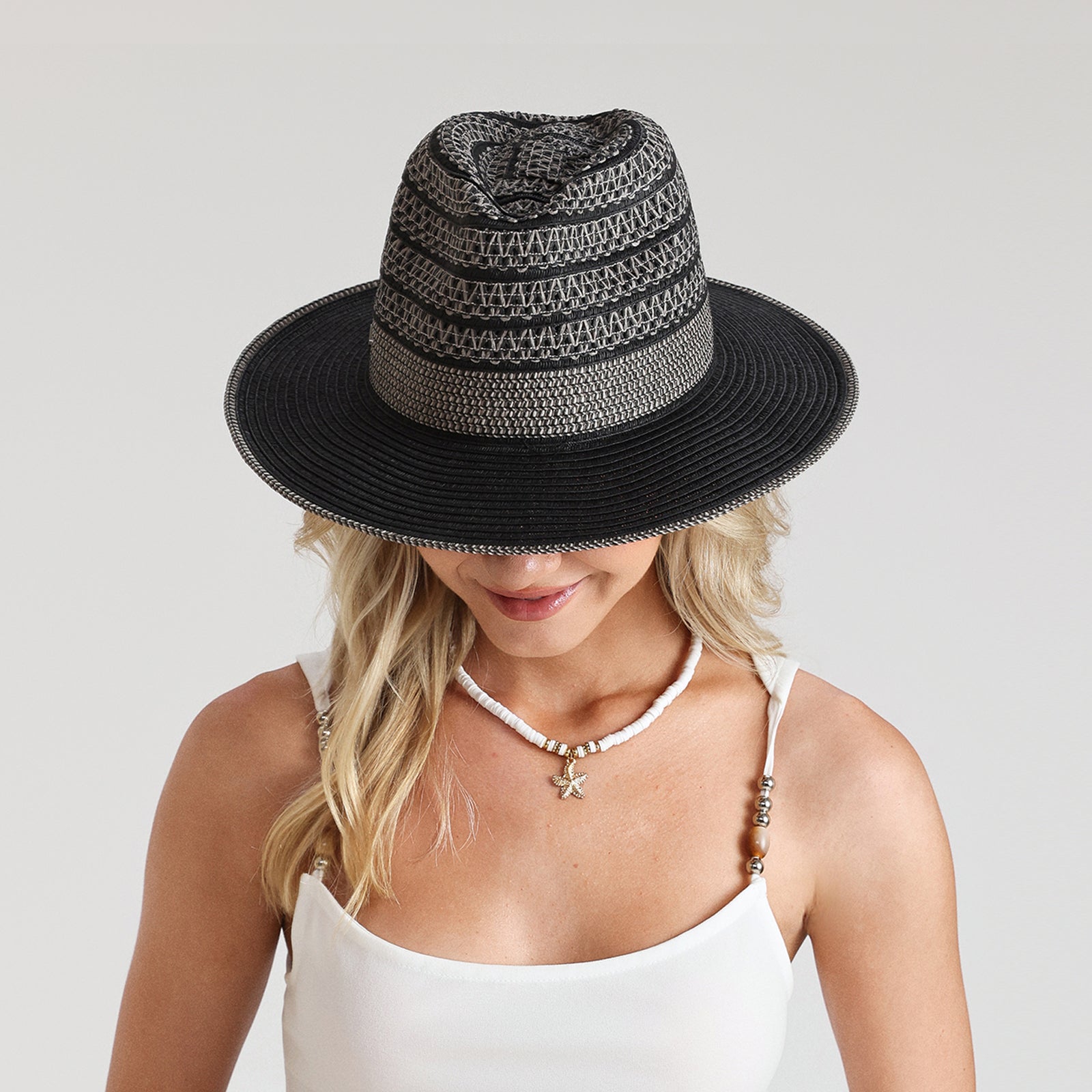 Unisex Paper Straw Fedora Hat with Wide Brim and UPF 50+ Sun Protection