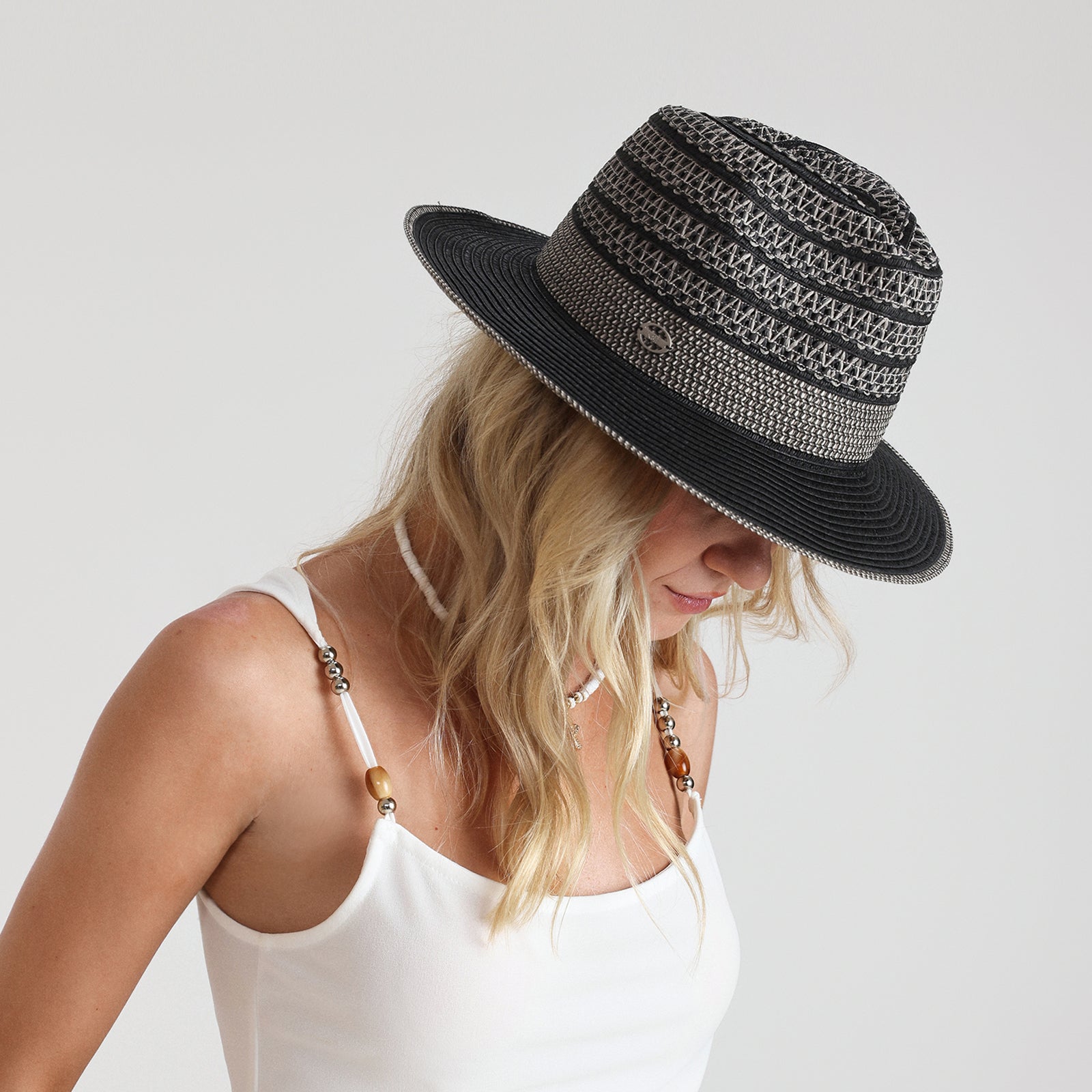 Unisex Paper Straw Fedora Hat with Wide Brim and UPF 50+ Sun Protection