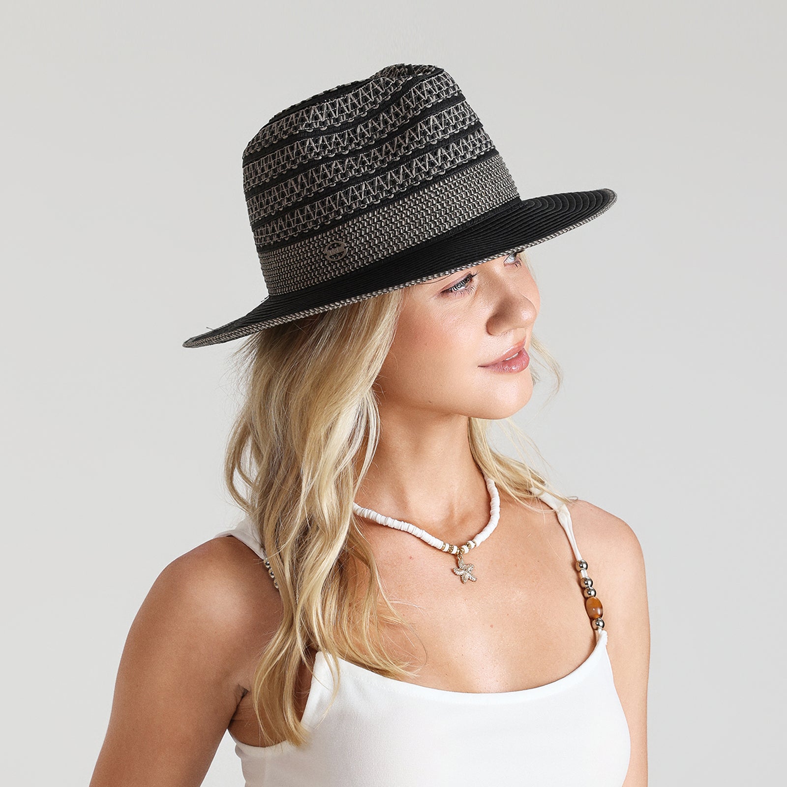 Unisex Paper Straw Fedora Hat with Wide Brim and UPF 50+ Sun Protection