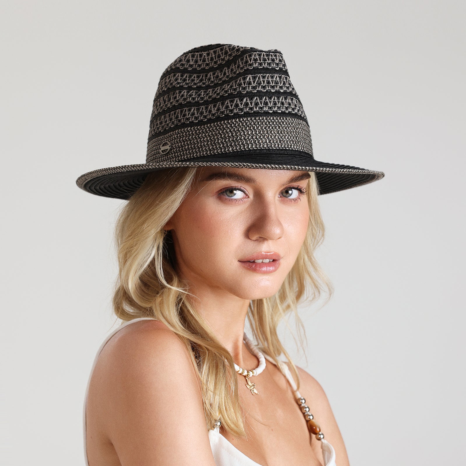 Unisex Paper Straw Fedora Hat with Wide Brim and UPF 50+ Sun Protection