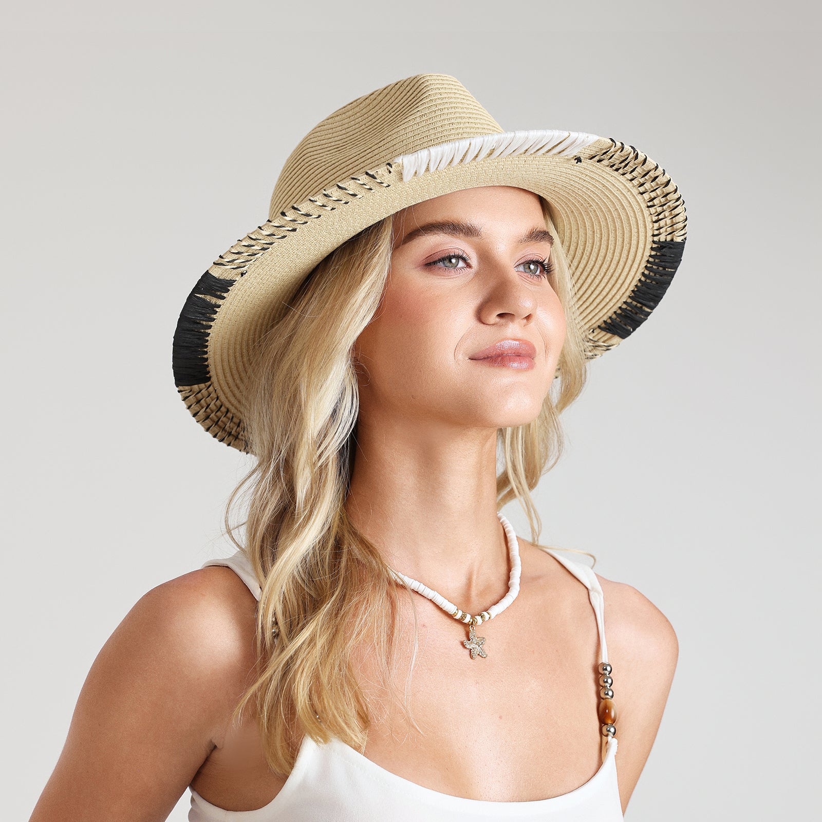 Unisex Paper Straw Fedora Hat with Wide Brim and UPF 50+ Sun Protection