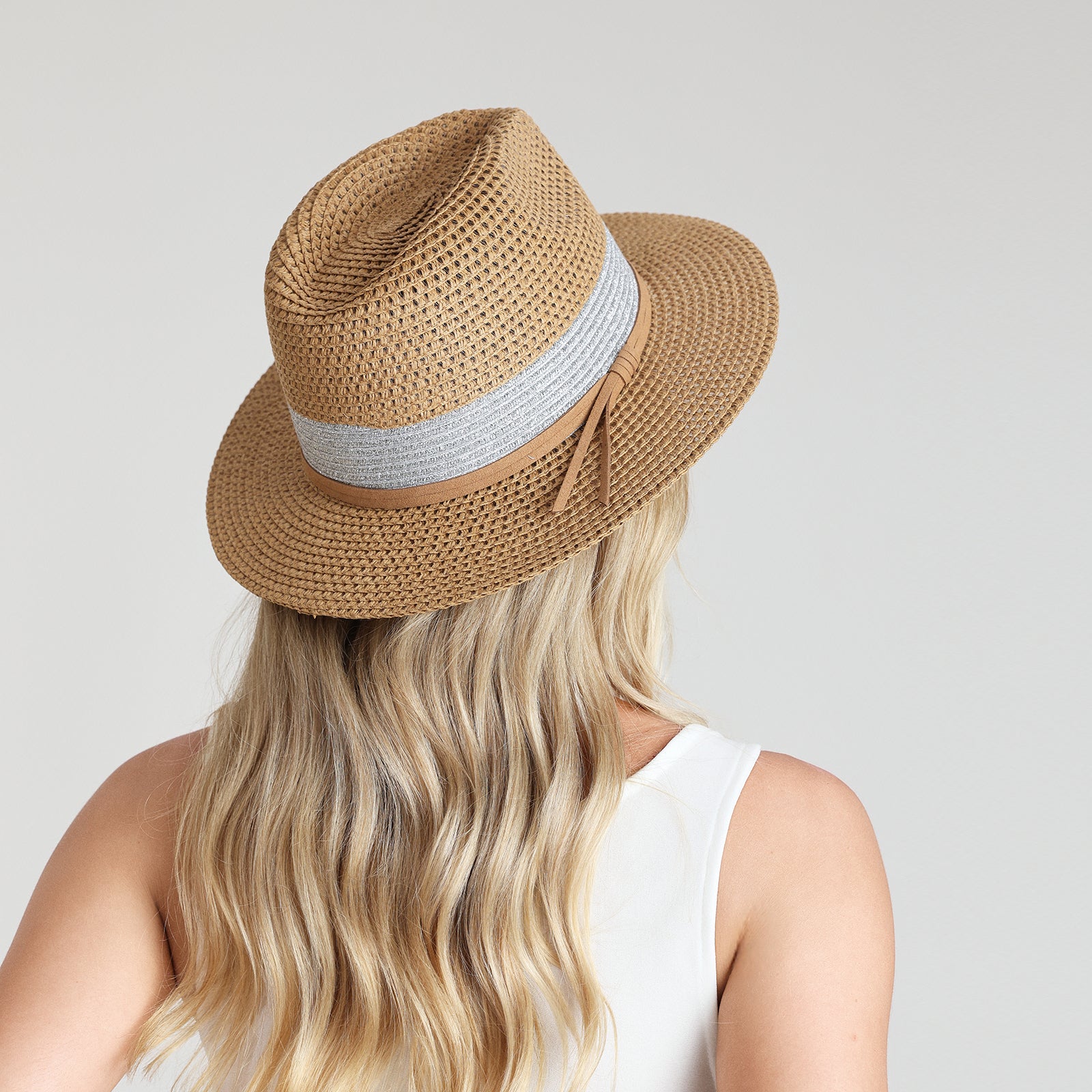 Unisex Paper Straw Fedora Hat with Wide Brim and UPF 50+ Sun Protection