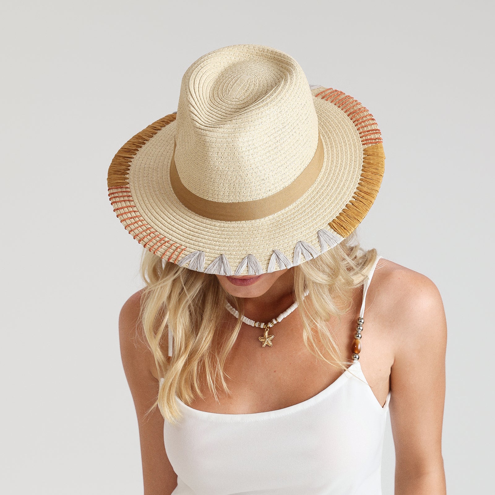 Wholesale Women’s Paper Straw Fedora Hat with Flat brim and UPF 50+ Sun Protection