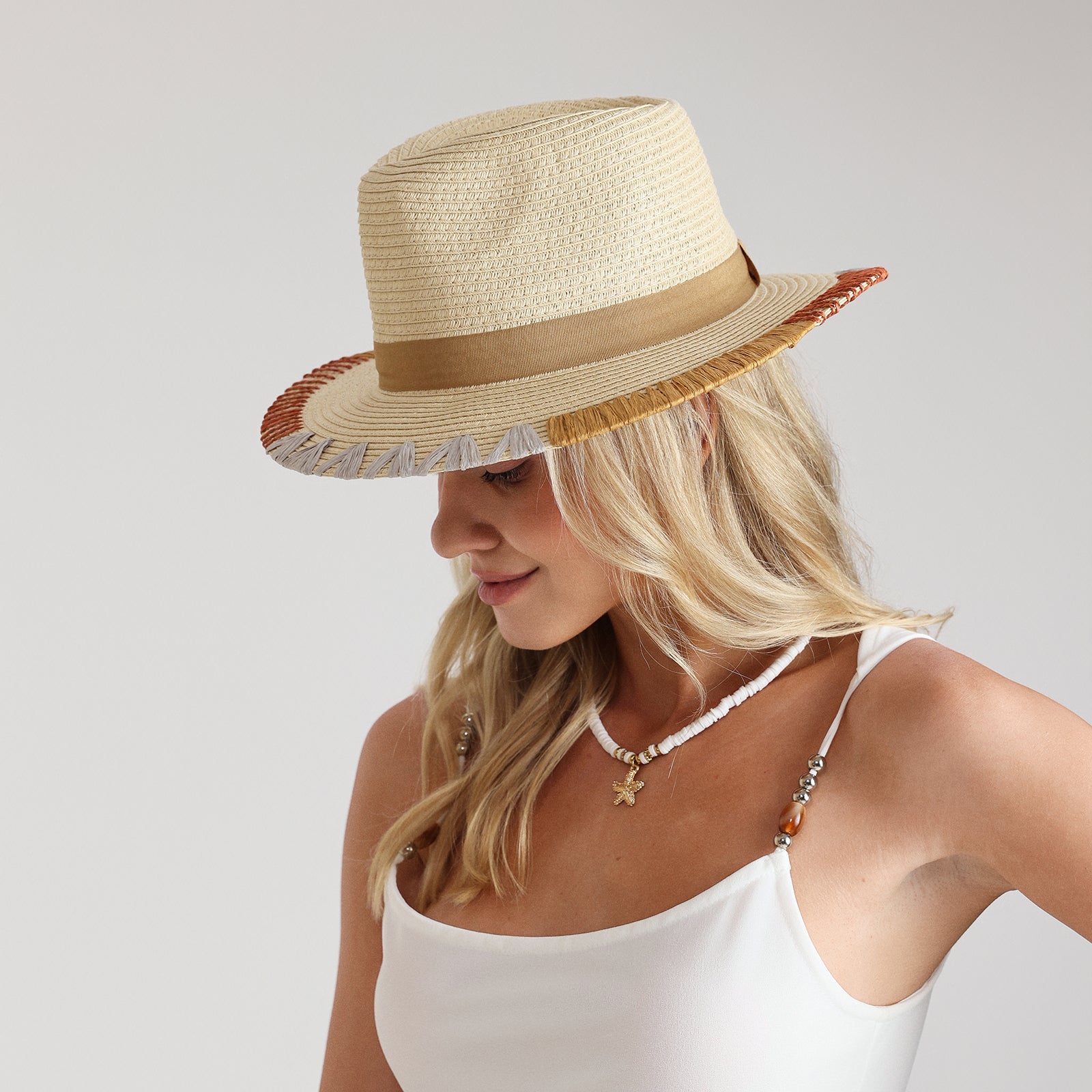 Wholesale Women’s Paper Straw Fedora Hat with Flat brim and UPF 50+ Sun Protection