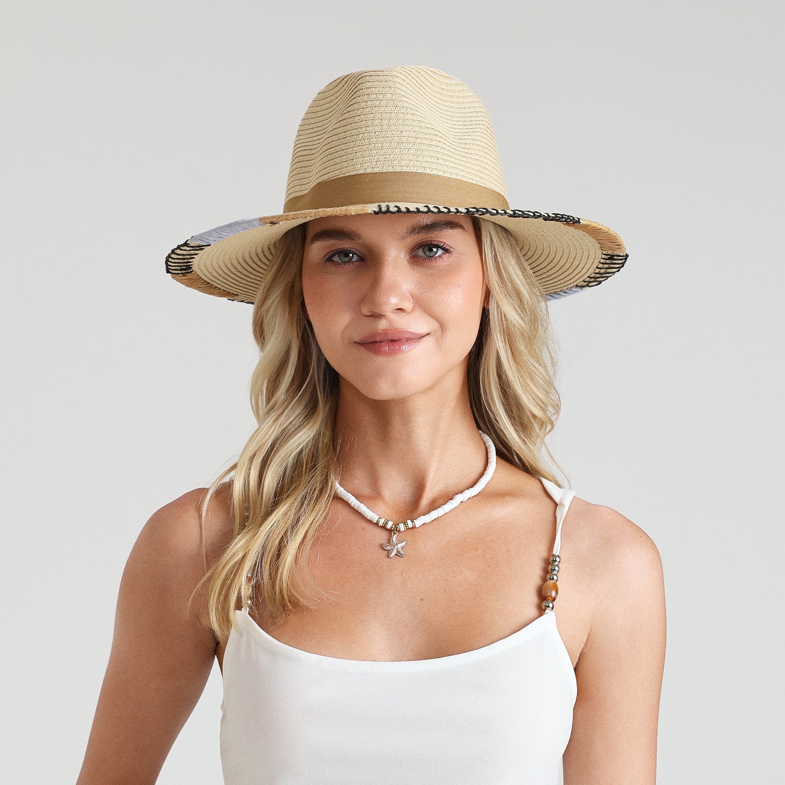 Women’s Paper Straw Fedora Hat with Wide Brim and UPF 50+ Sun Protection