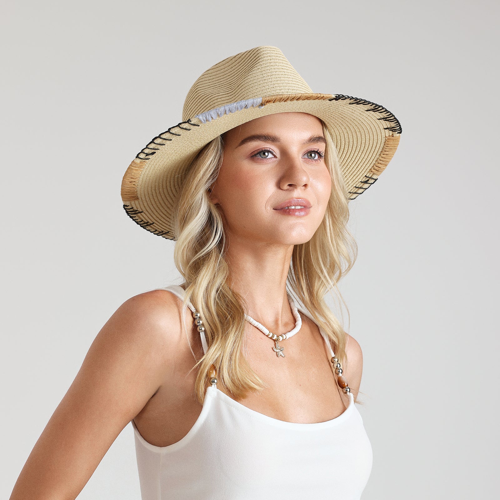 Wholesale Women’s Paper Straw Fedora Hat with Flat brim and UPF 50+ Sun Protection
