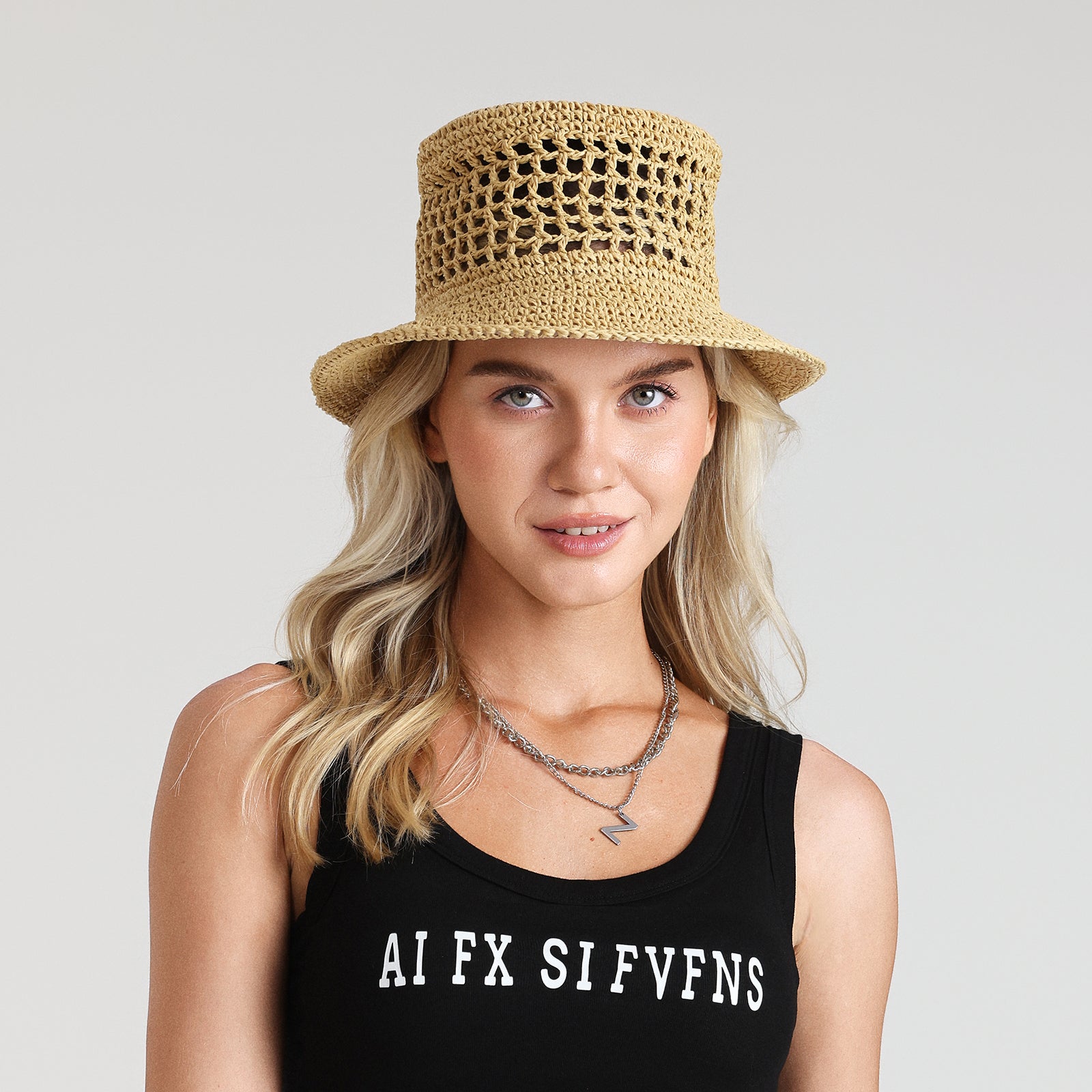 Women’s Paper Straw Bucket Hat with Wide Brim and UPF 50+ Sun Protection