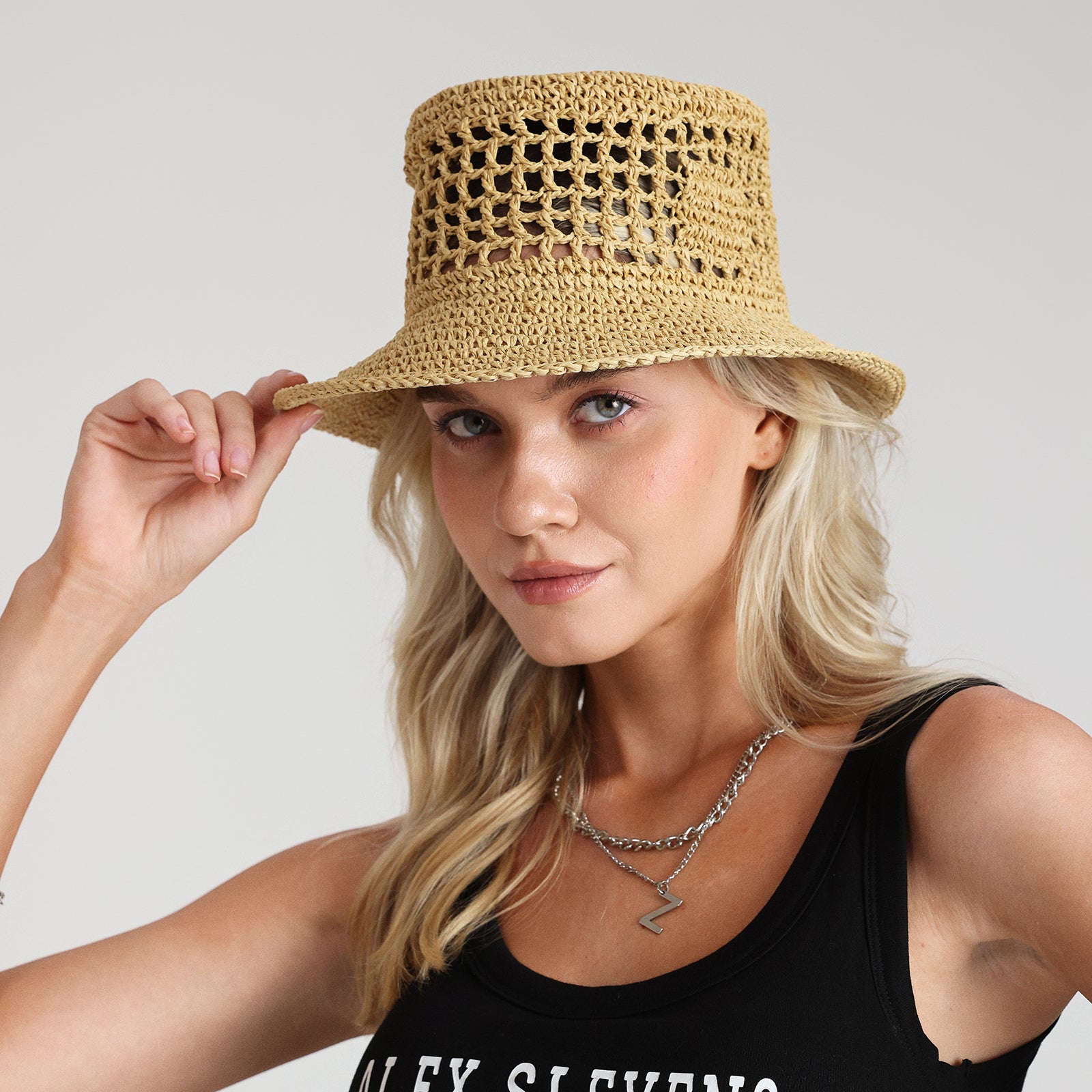 Women’s Paper Straw Bucket Hat with Wide Brim and UPF 50+ Sun Protection