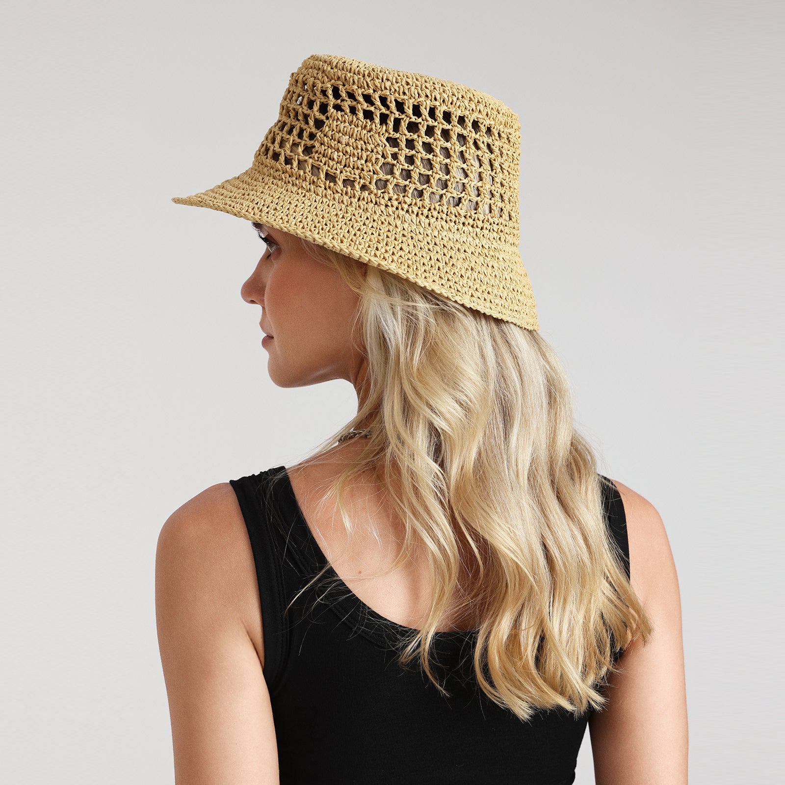 Women’s Paper Straw Bucket Hat with Wide Brim and UPF 50+ Sun Protection