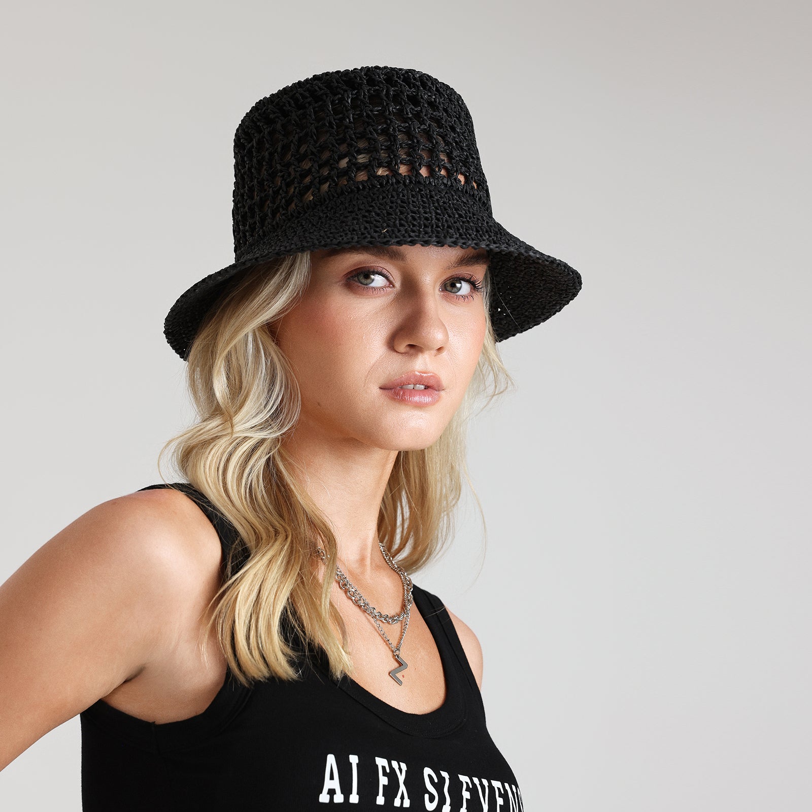 Women’s Paper Straw Bucket Hat with Wide Brim and UPF 50+ Sun Protection