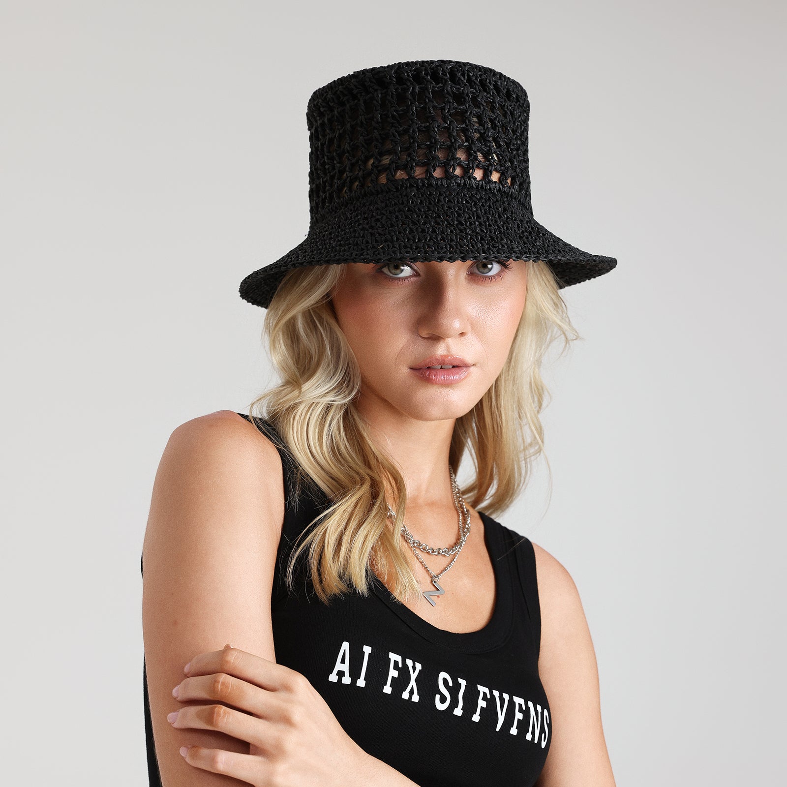 Women’s Paper Straw Bucket Hat with Wide Brim and UPF 50+ Sun Protection