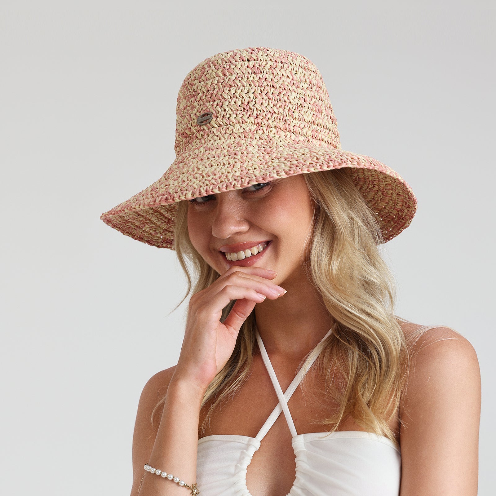 Women’s Paper Straw Bucket Hat with Wide Brim and UPF 50+ Sun Protection