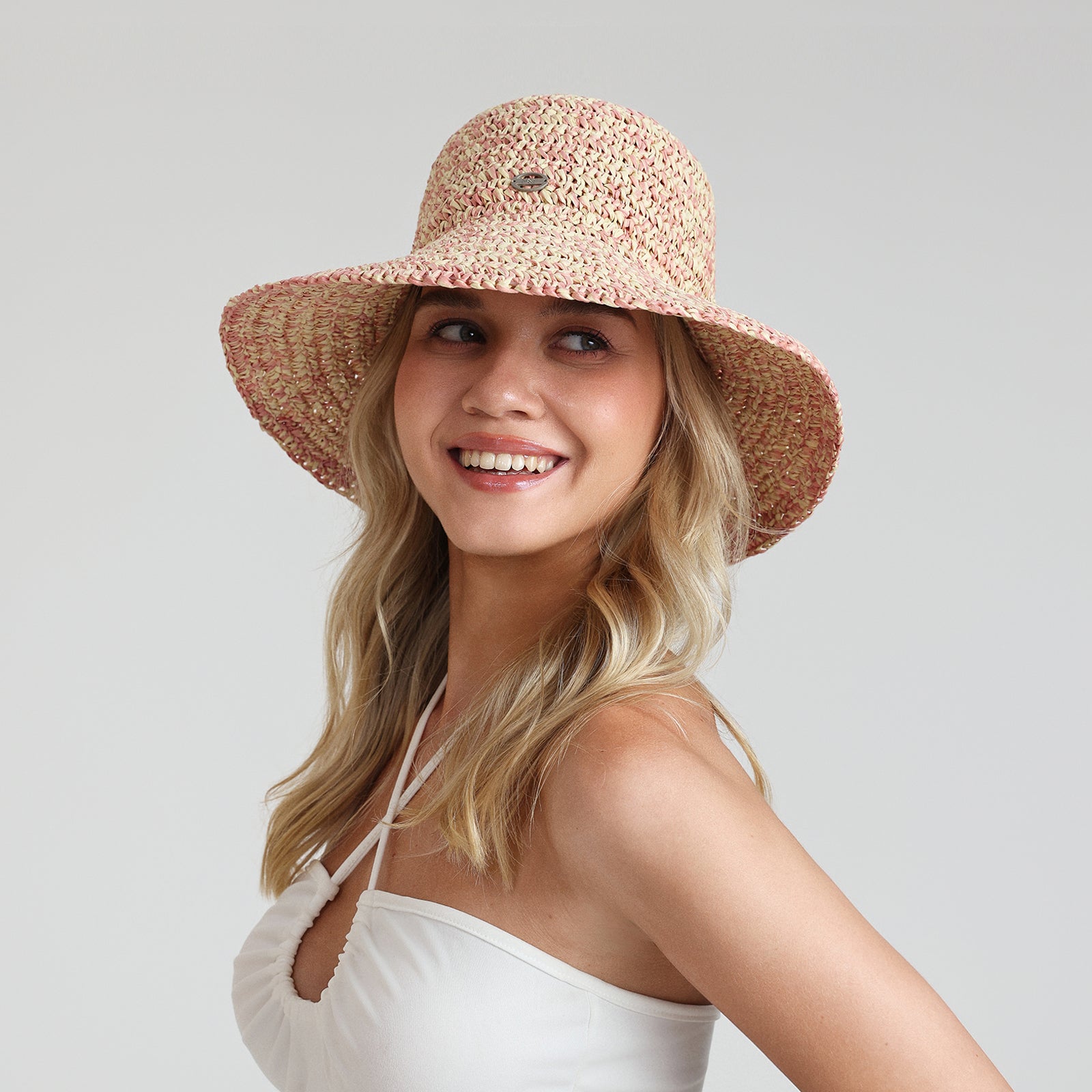 Women’s Paper Straw Bucket Hat with Wide Brim and UPF 50+ Sun Protection