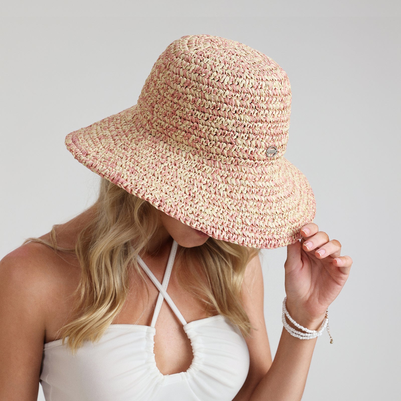 Women’s Paper Straw Bucket Hat with Wide Brim and UPF 50+ Sun Protection