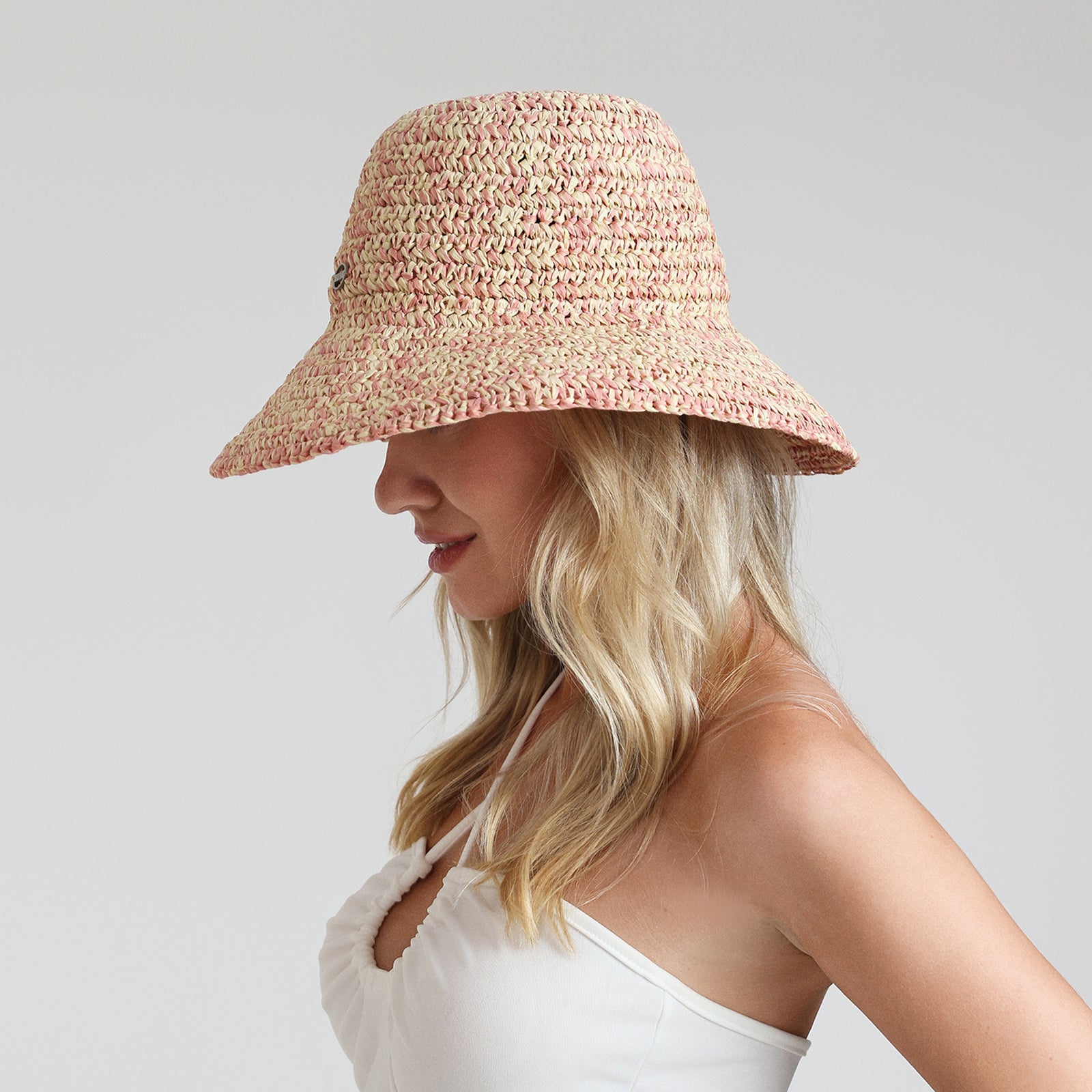 Women’s Paper Straw Bucket Hat with Wide Brim and UPF 50+ Sun Protection