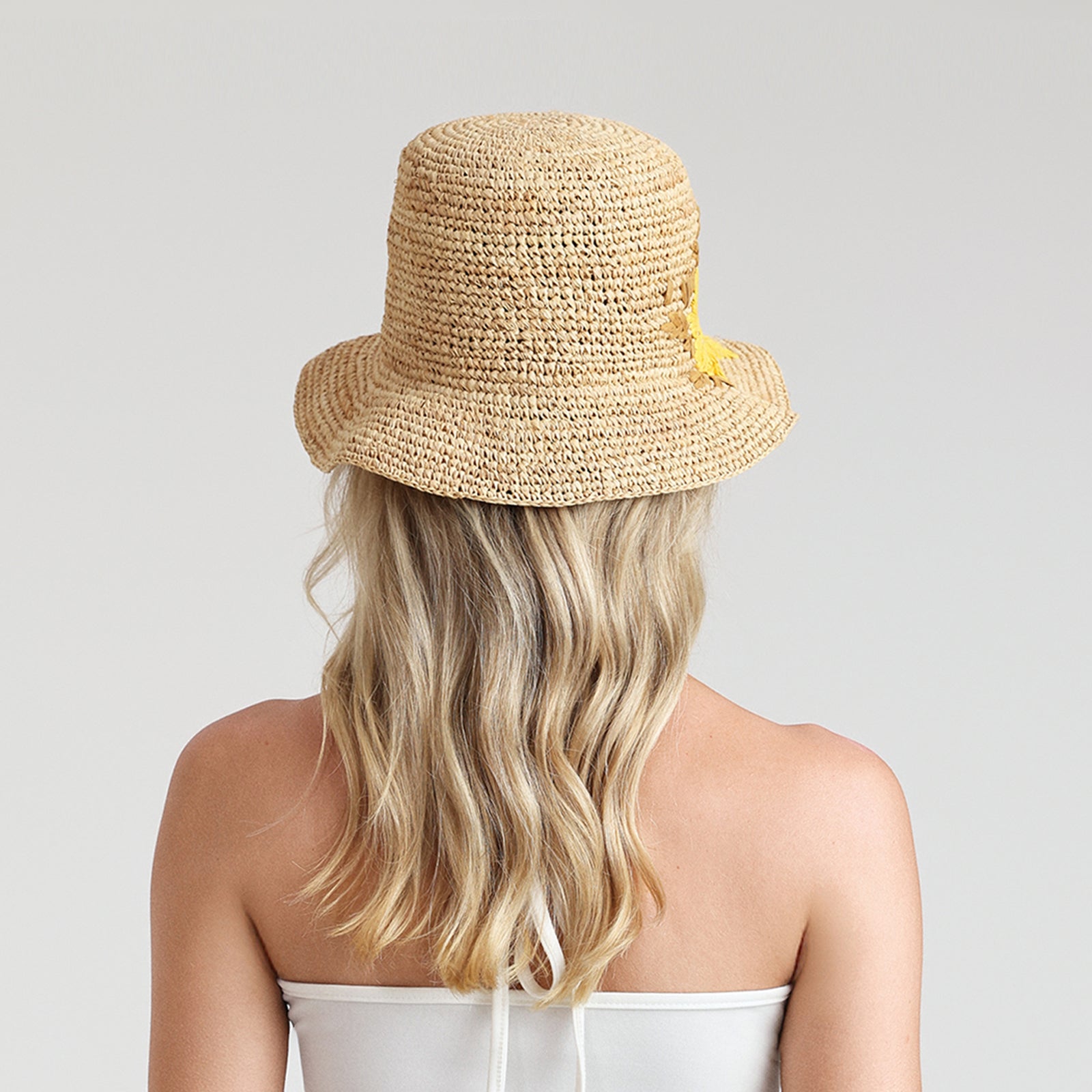 Women’s Raffia Bucket Hat with Wide Brim and UPF 50+ Sun Protection