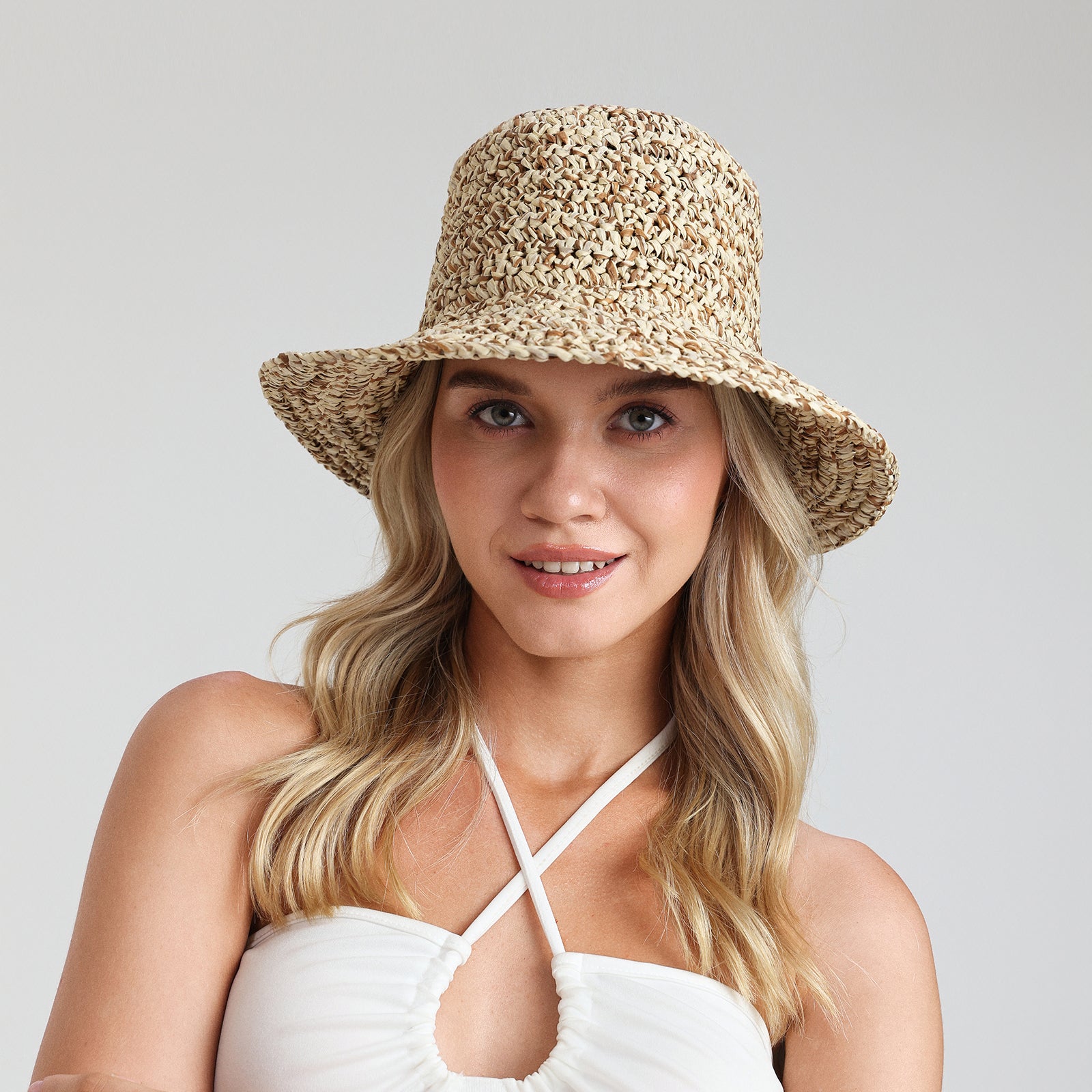 Women’s Paper Straw Bucket Hat with Wide Brim and UPF 50+ Sun Protection