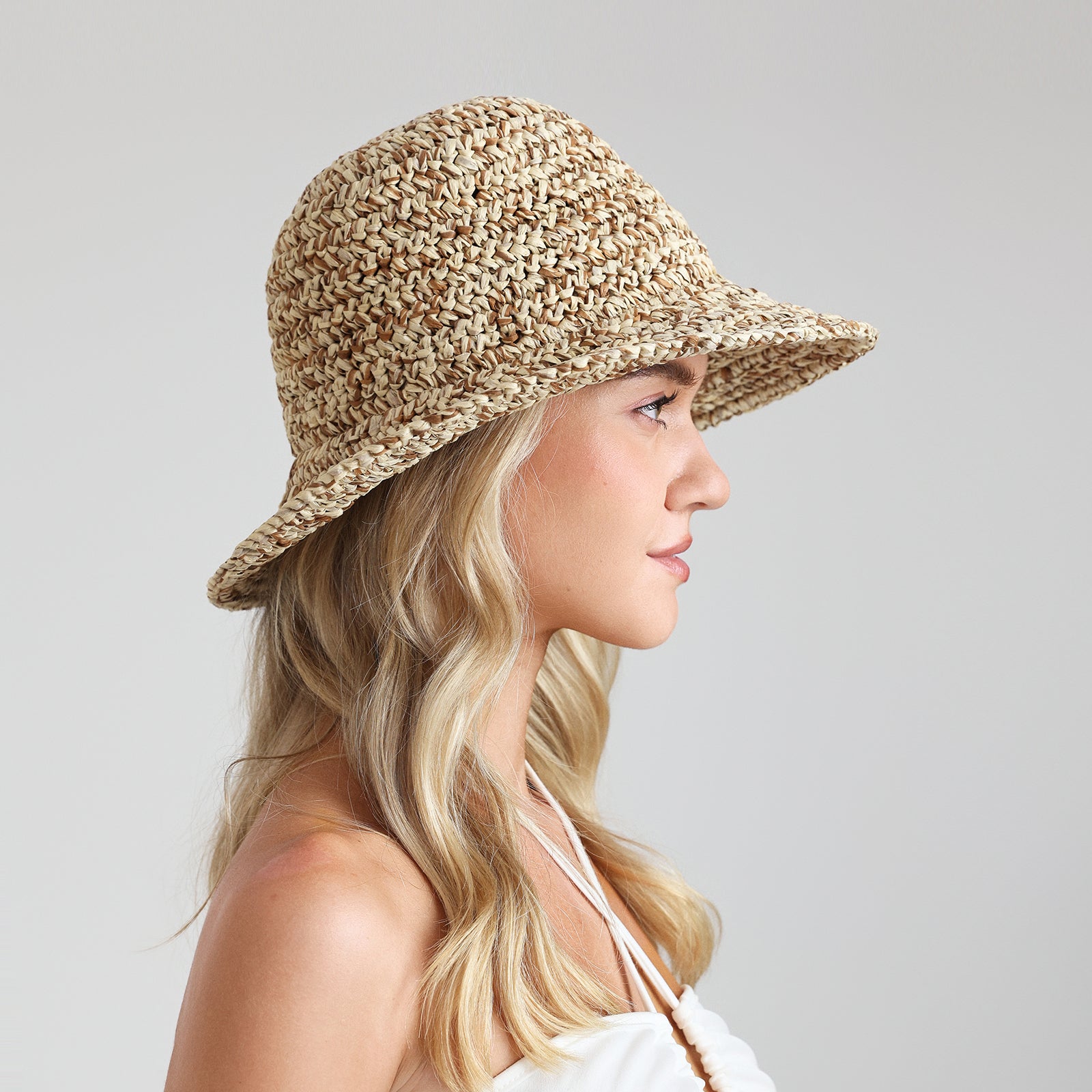 Women’s Paper Straw Bucket Hat with Wide Brim and UPF 50+ Sun Protection