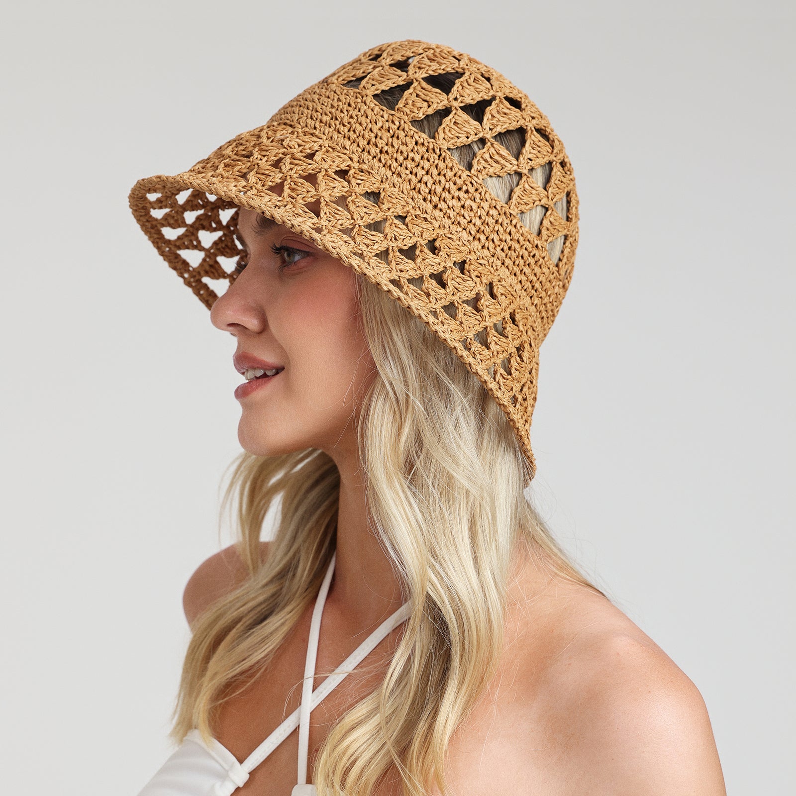 Women’s Paper Straw Bucket Hat with Wide Brim and UPF 50+ Sun Protection
