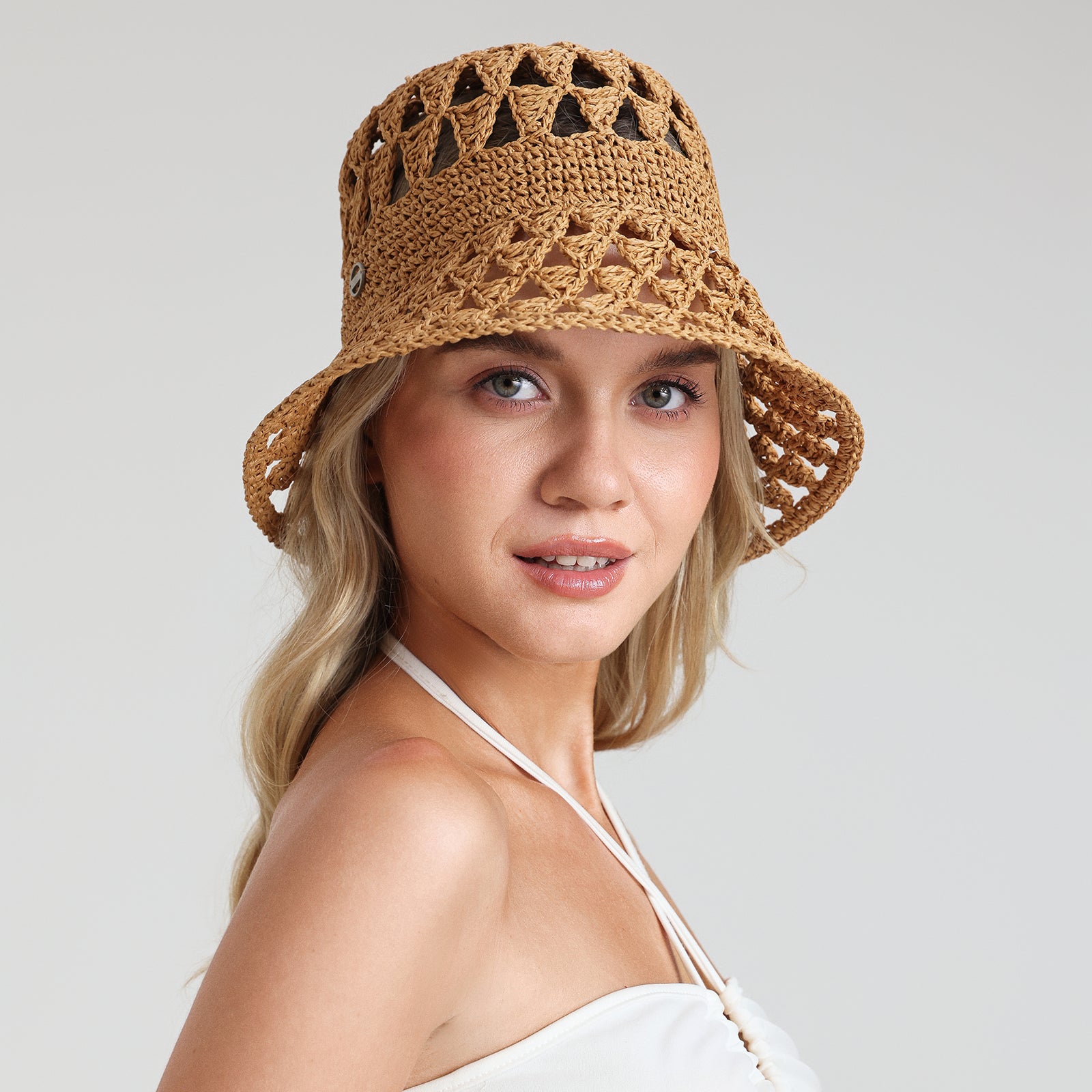 Women’s Paper Straw Bucket Hat with Wide Brim and UPF 50+ Sun Protection