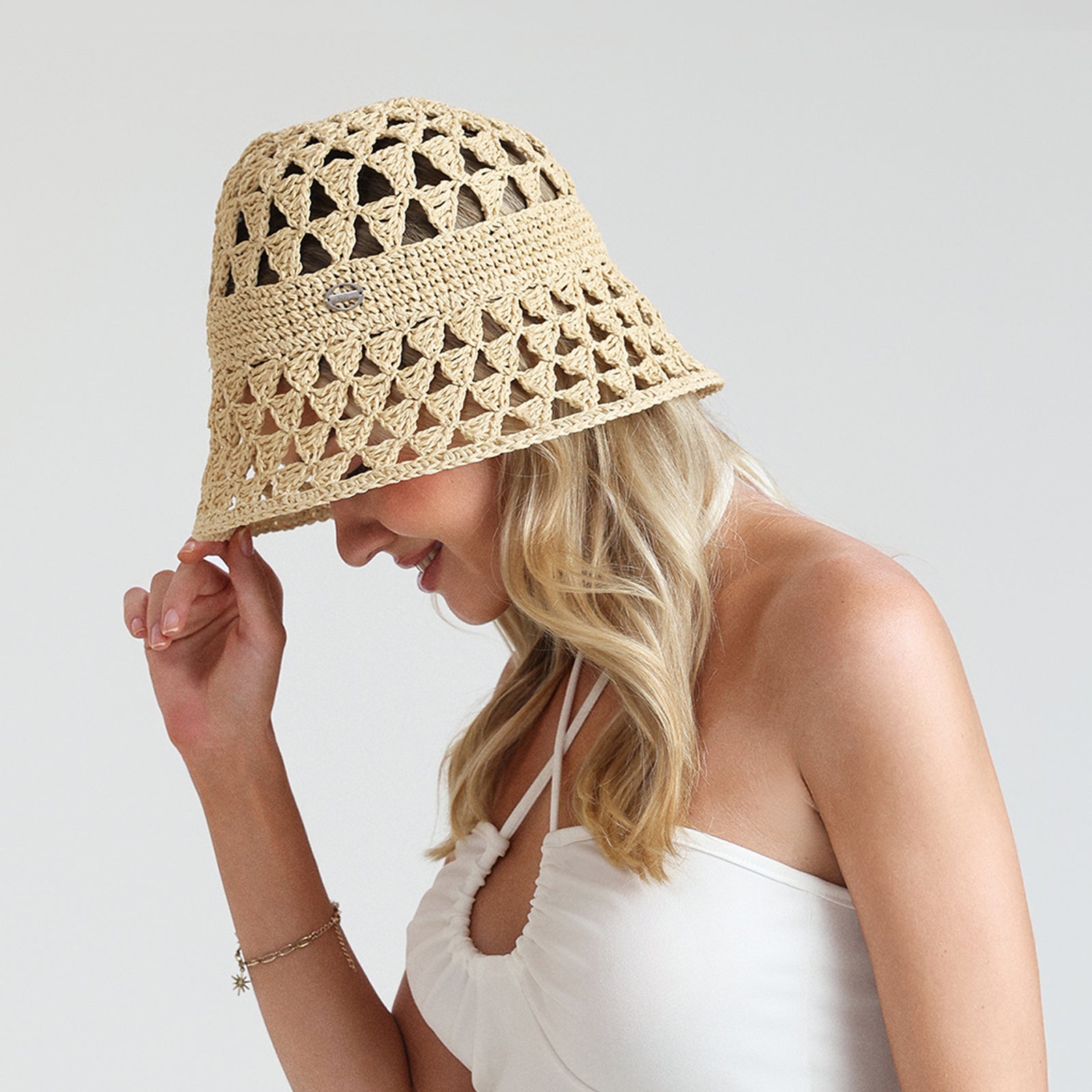 Women’s Paper Straw Bucket Hat with Wide Brim and UPF 50+ Sun Protection