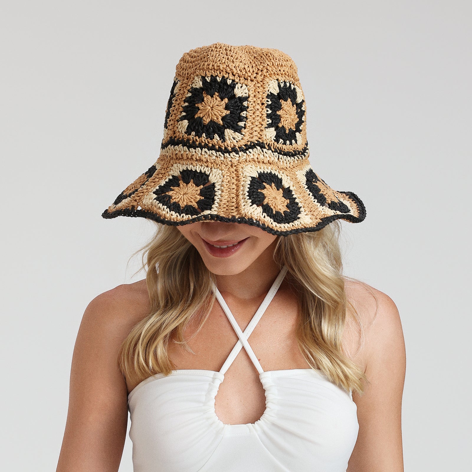 Women’s Paper Straw Bucket Hat with Wide Brim and UPF 50+ Sun Protection