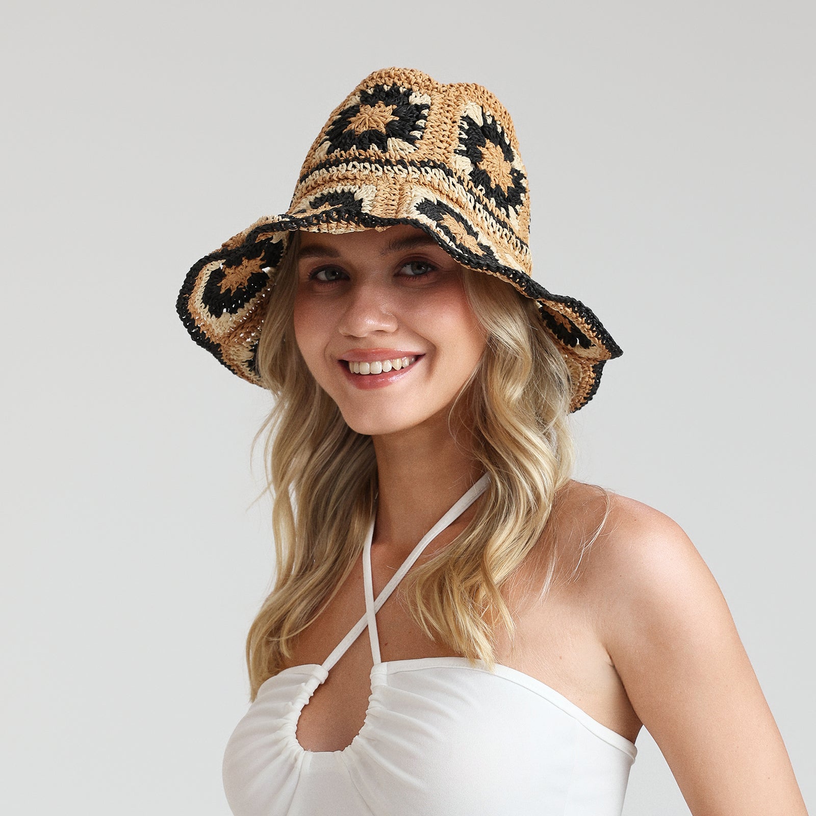 Women’s Paper Straw Bucket Hat with Wide Brim and UPF 50+ Sun Protection