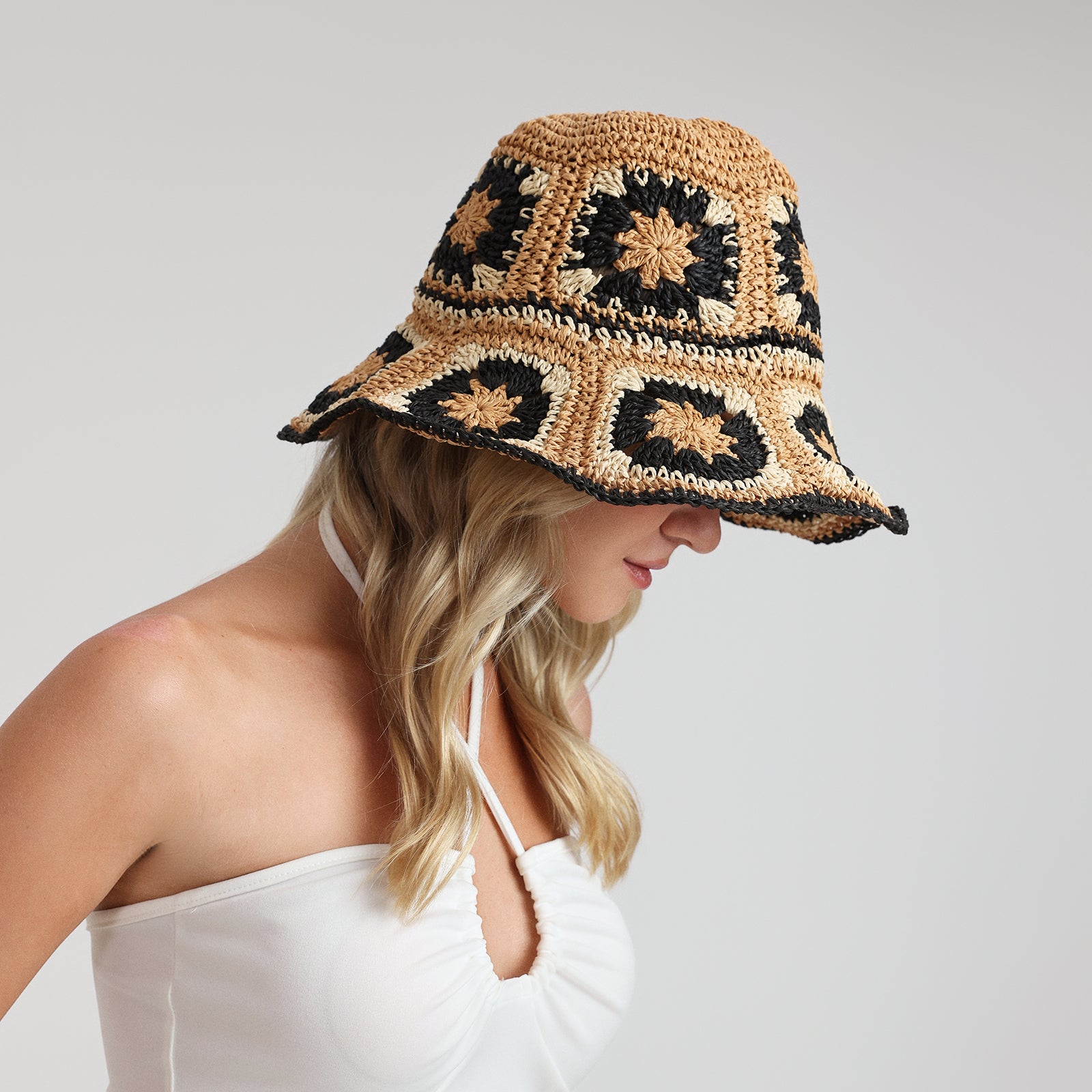 Women’s Paper Straw Bucket Hat with Wide Brim and UPF 50+ Sun Protection