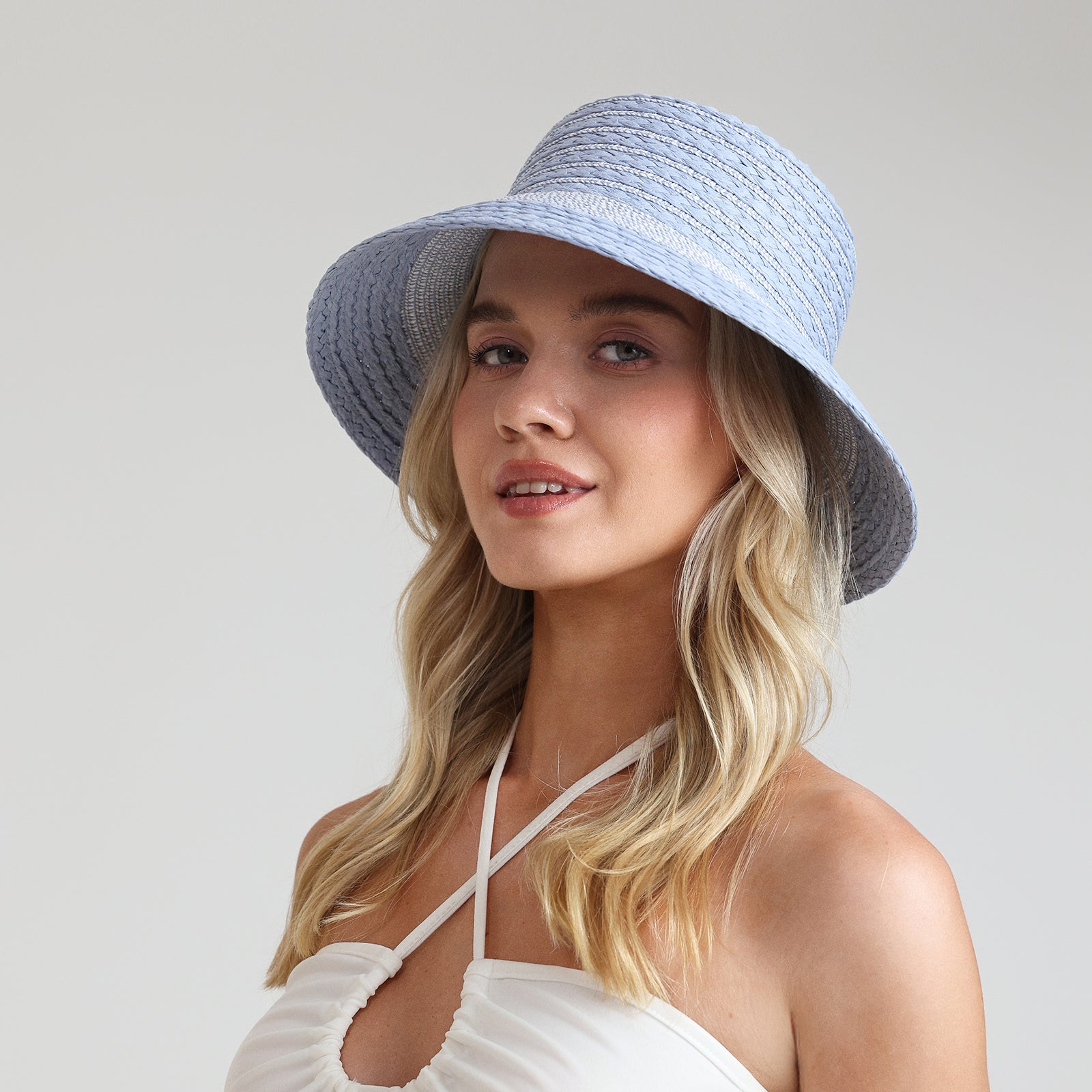 Women’s Paper Straw Bucket Hat with Wide Brim and UPF 50+ Sun Protection