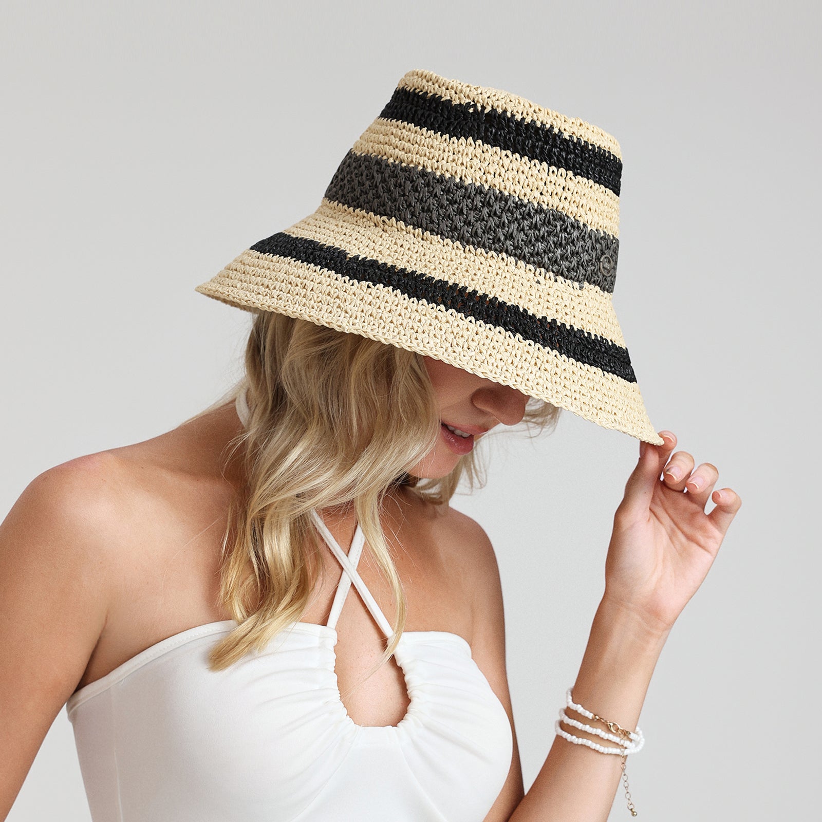 Women’s Paper Straw Bucket Hat with Wide Brim and UPF 50+ Sun Protection