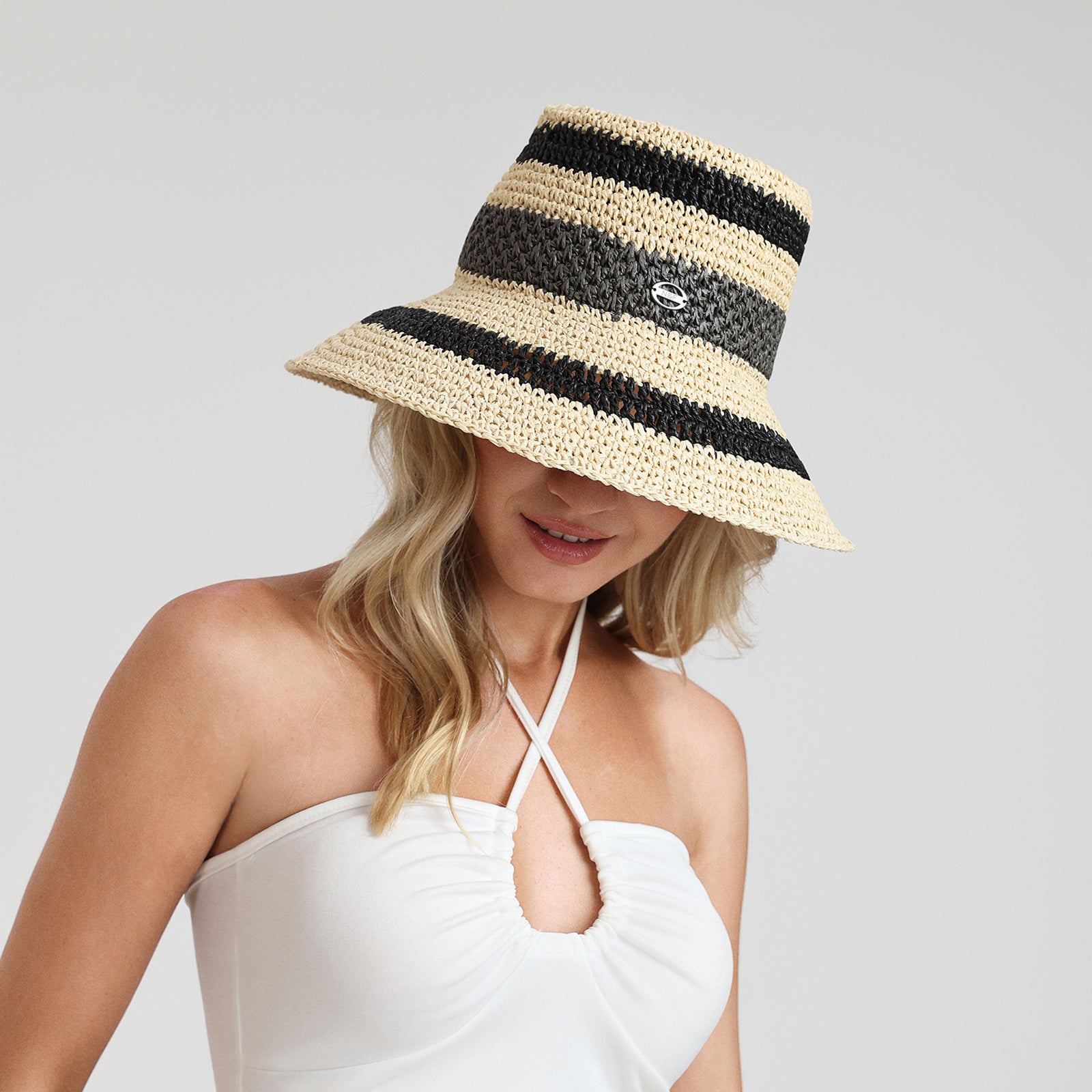 Women’s Paper Straw Bucket Hat with Wide Brim and UPF 50+ Sun Protection