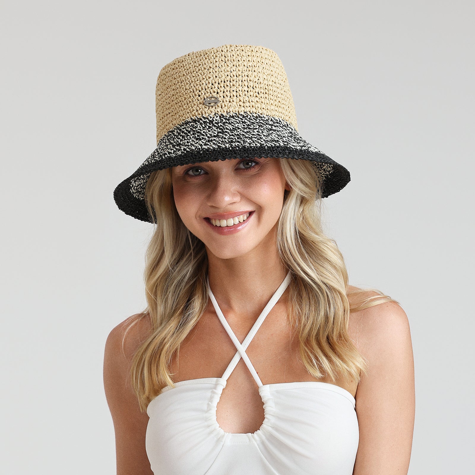 Women’s Paper Straw Bucket Hat with Wide Brim and UPF 50+ Sun Protection
