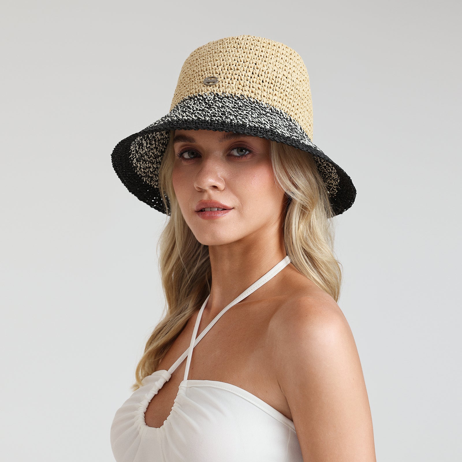 Women’s Paper Straw Bucket Hat with Wide Brim and UPF 50+ Sun Protection