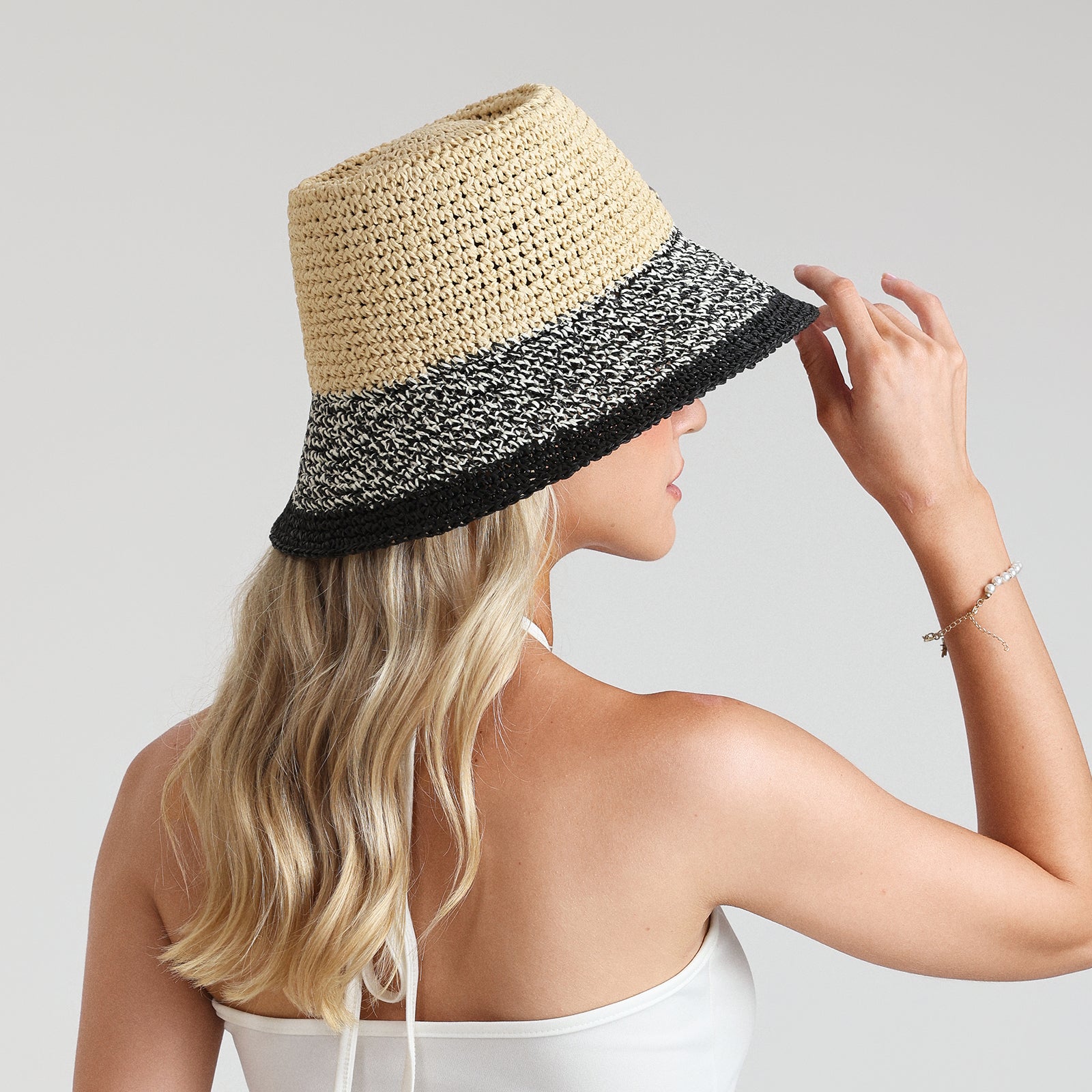 Women’s Paper Straw Bucket Hat with Wide Brim and UPF 50+ Sun Protection