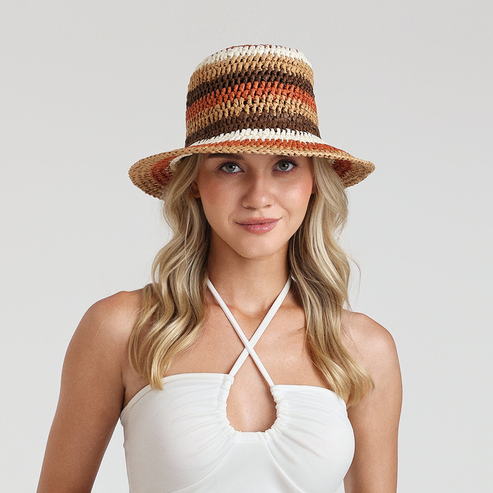 Women’s Paper Straw Bucket Hat with Wide Brim and UPF 50+ Sun Protection