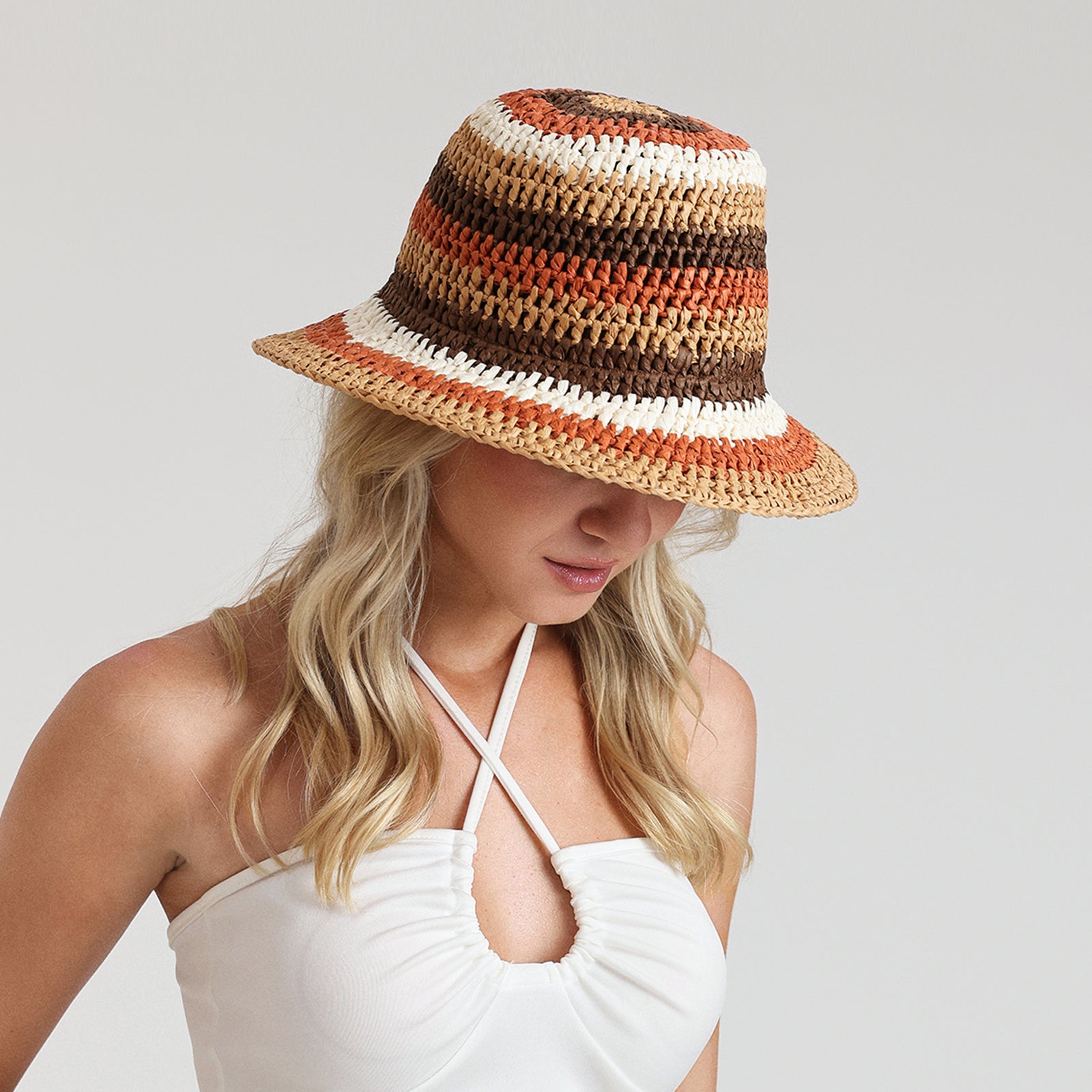 Women’s Paper Straw Bucket Hat with Wide Brim and UPF 50+ Sun Protection