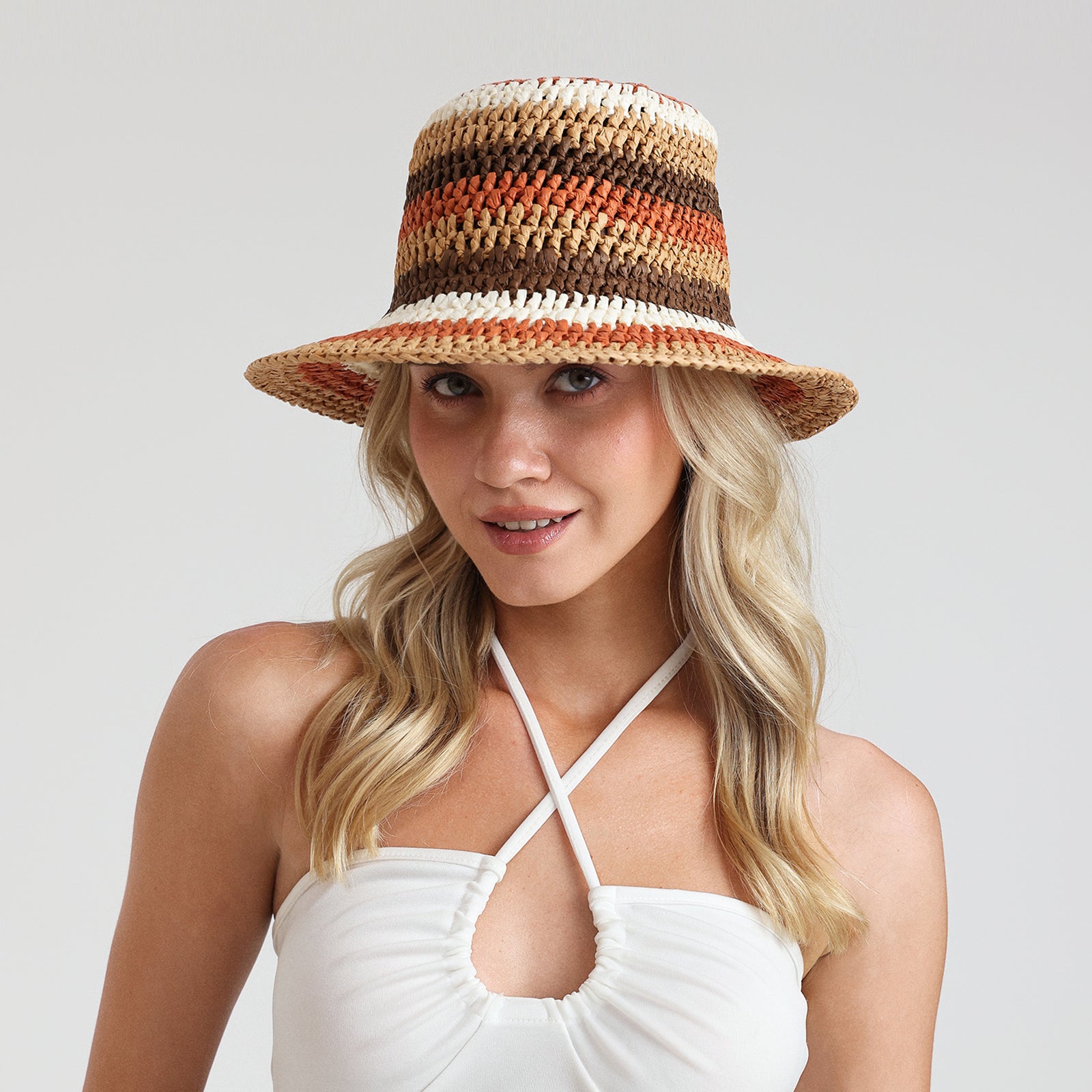 Women’s Paper Straw Bucket Hat with Wide Brim and UPF 50+ Sun Protection