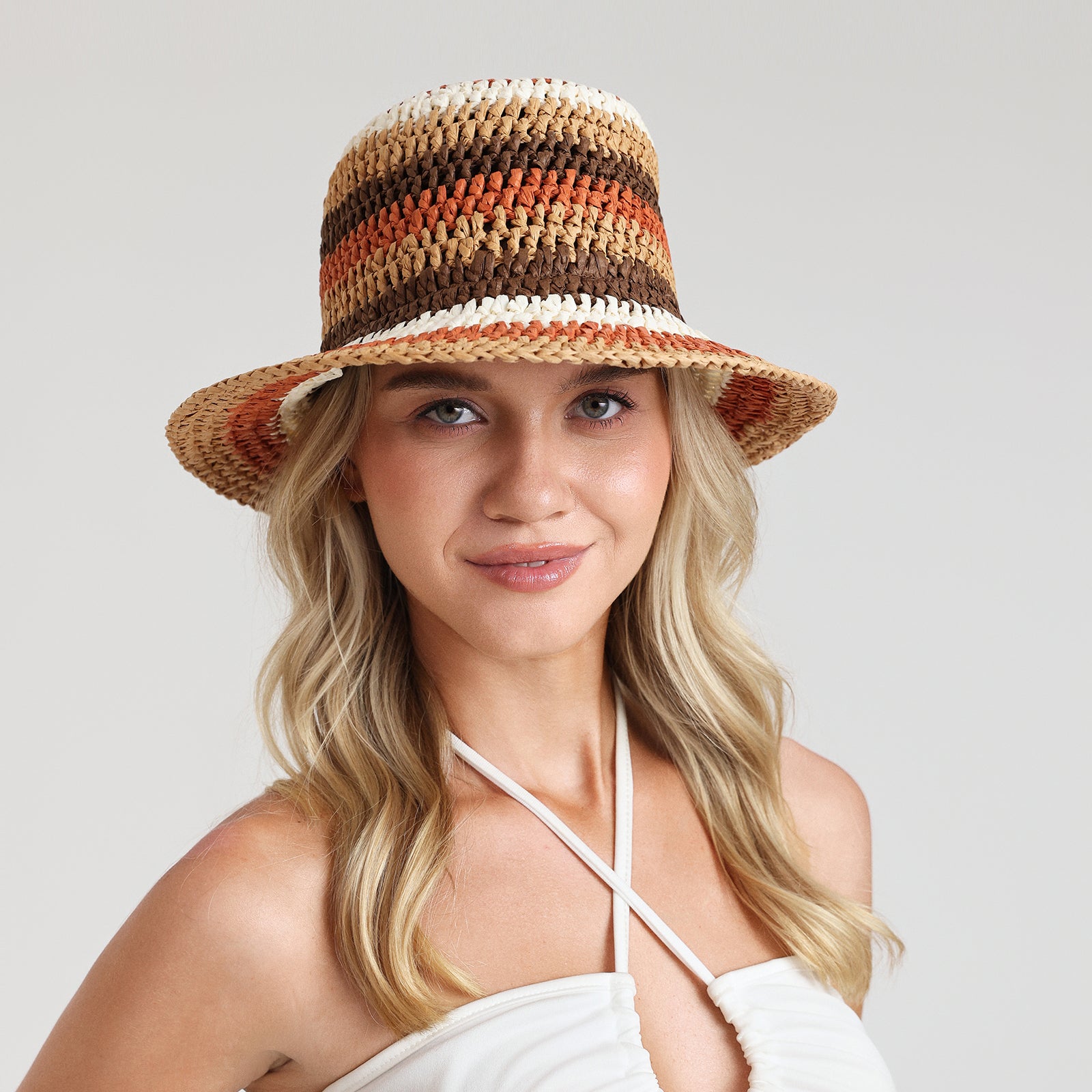 Women’s Paper Straw Bucket Hat with Wide Brim and UPF 50+ Sun Protection