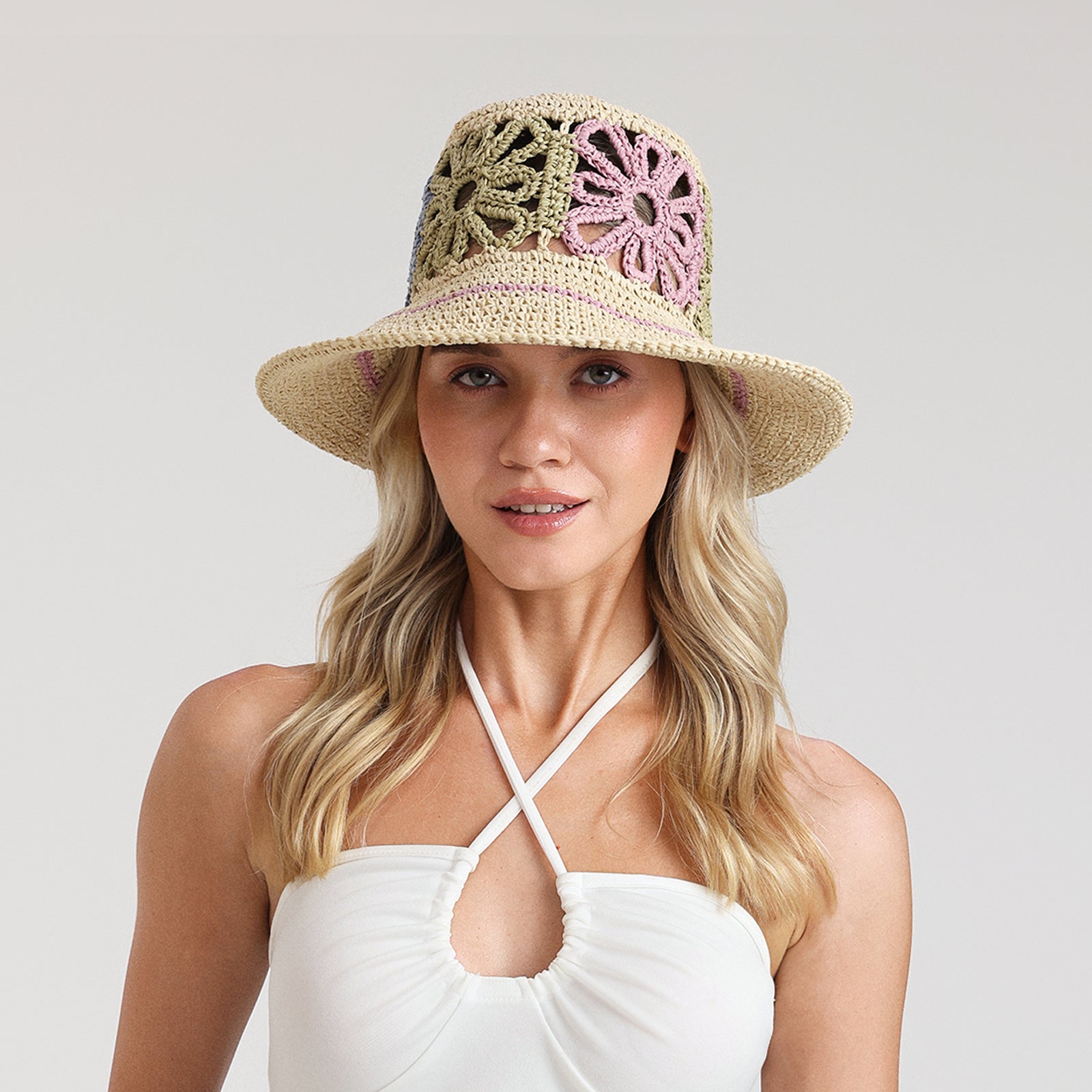 Women’s Paper Straw Bucket Hat with Wide Brim and UPF 50+ Sun Protection