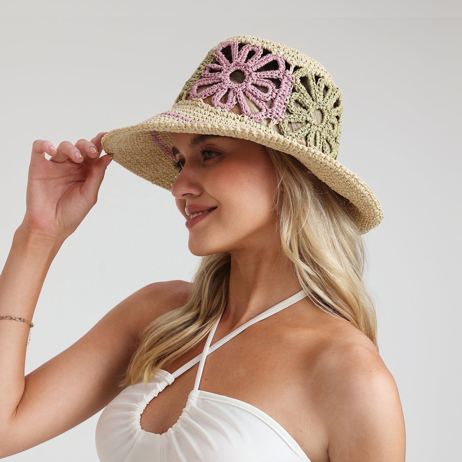 Wholesale Women's Paper Straw Bucket Hat with Wide Brim and UPF 50+ Sun Protection