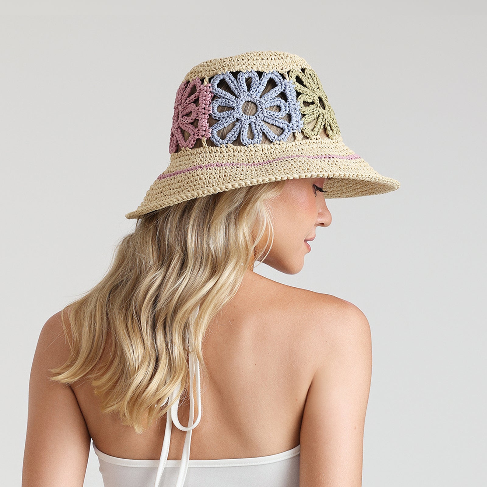 Women’s Paper Straw Bucket Hat with Wide Brim and UPF 50+ Sun Protection