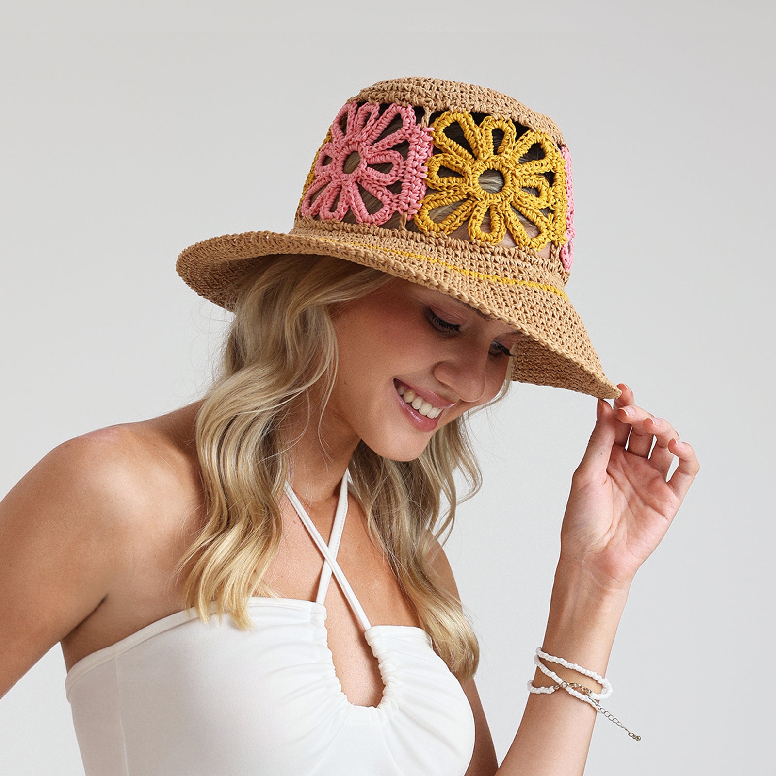 Women’s Paper Straw Bucket Hat with Wide Brim and UPF 50+ Sun Protection