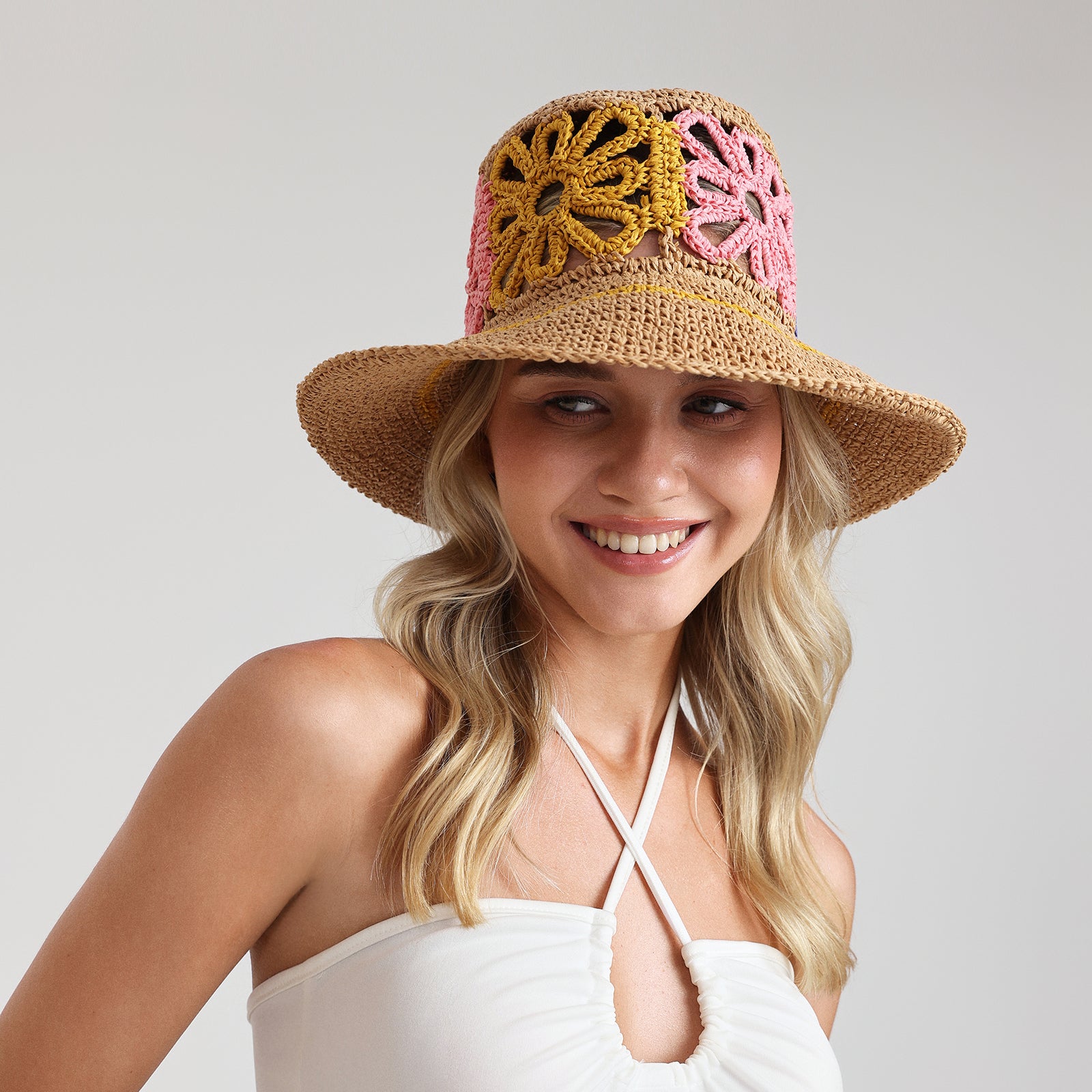 Women’s Paper Straw Bucket Hat with Wide Brim and UPF 50+ Sun Protection