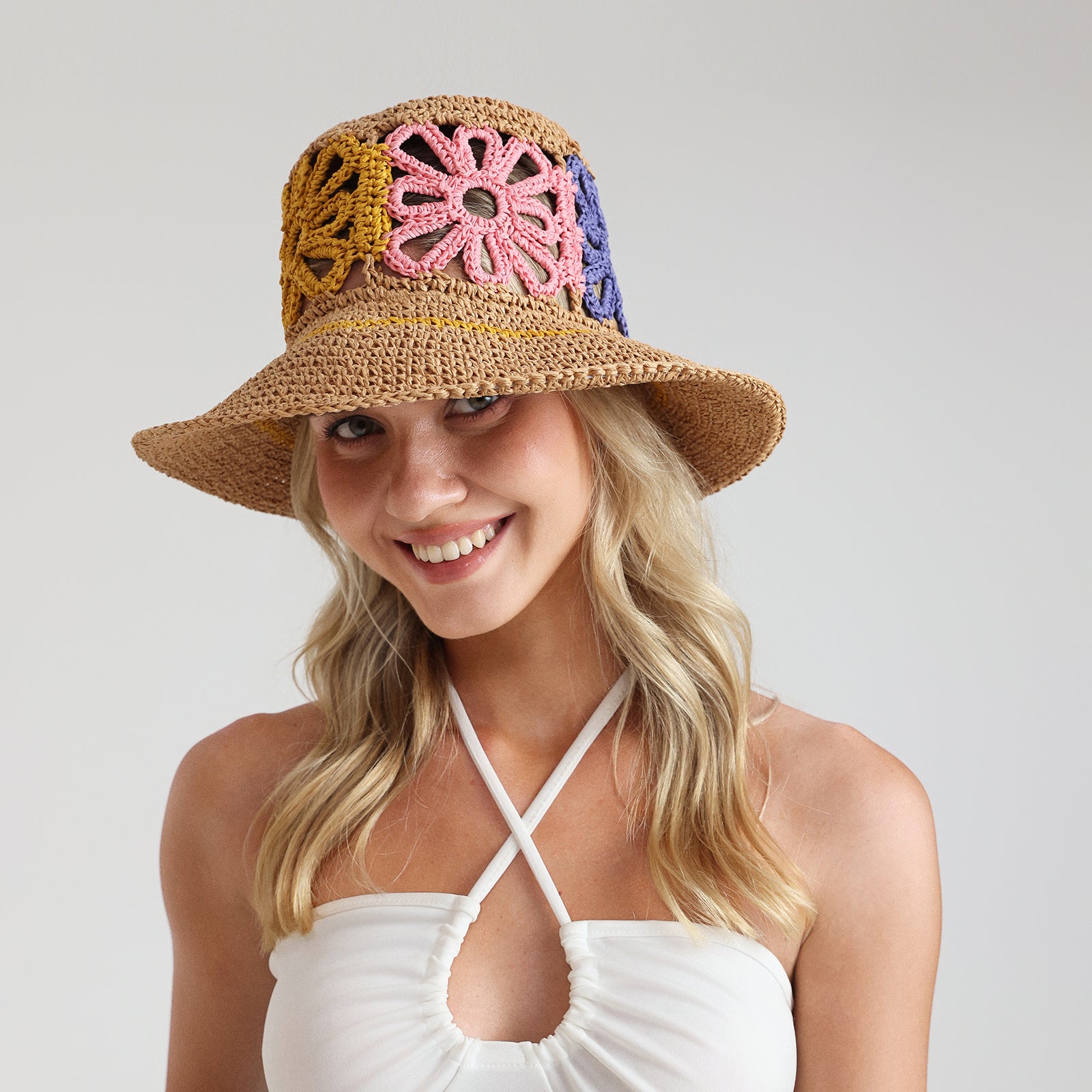 Women’s Paper Straw Bucket Hat with Wide Brim and UPF 50+ Sun Protection
